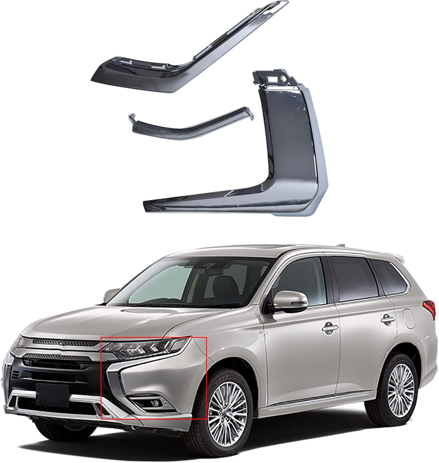 3-Piece Front Bumper LH Chrome Trim Set - Molding Strip Replacement for Outlander 2016-2019 (6407A141, 6407A145, 6407A143) image number 4