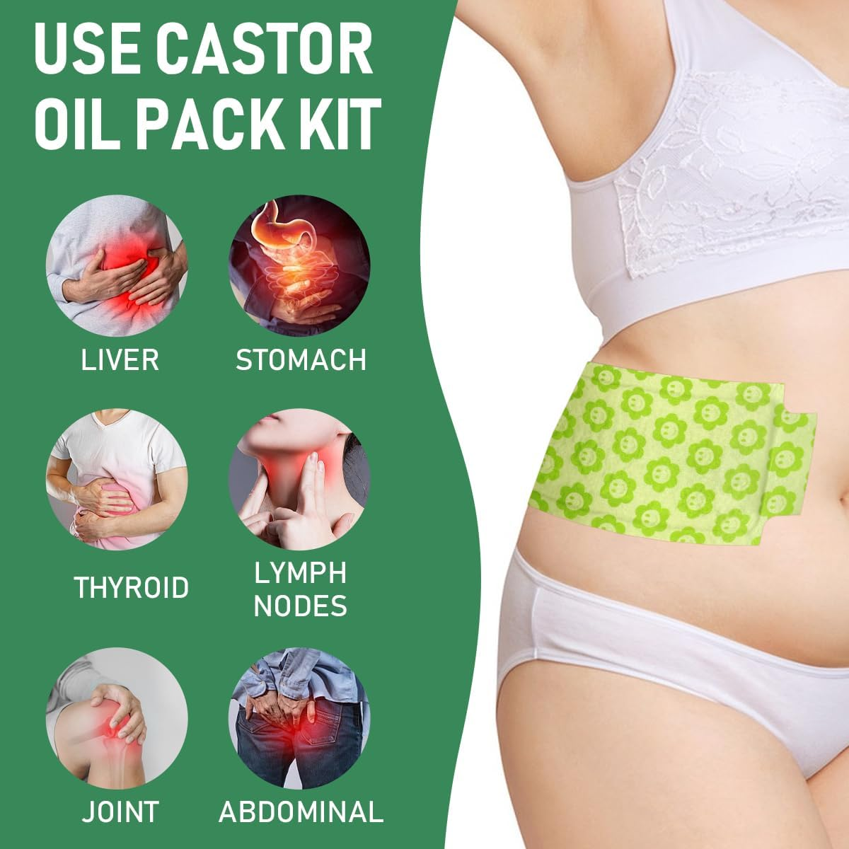 30 PCS Castor Oil Pack Wrap plus Size, Castor Oil Patches Self-Adhesive 11.8 * 6.3 in for Liver, Stomach, anti Leakage, No Wash, Portable for Women and Men image number 2