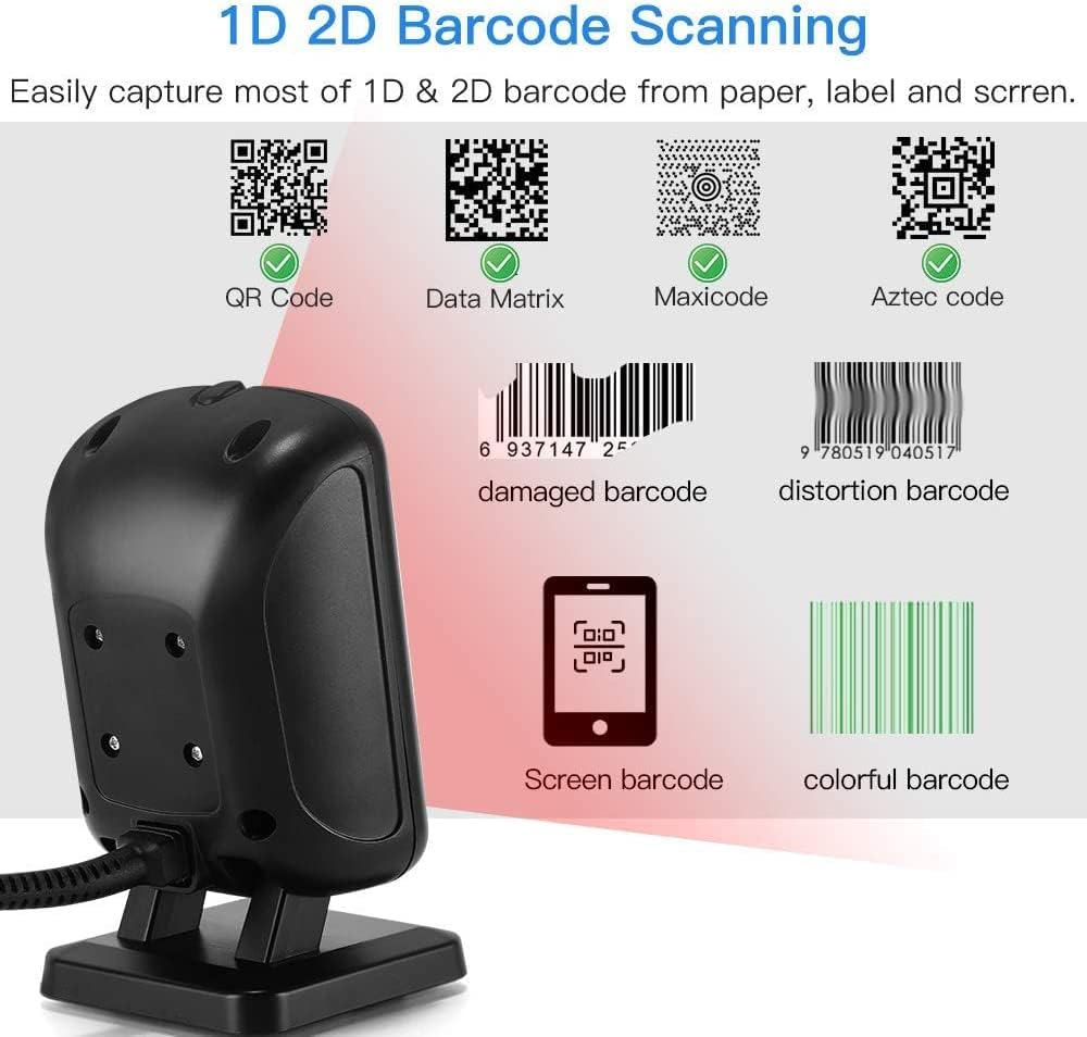 Eyoyo 2D Hands-Free Barcode Scanner, Omnidirectional USB Wired Desktop Barcode Reader 1D 2D PDF417 Data Matrix Bar Code Reader with Automatically Scanning for Retail Store Supermarket Mall Business image number 6