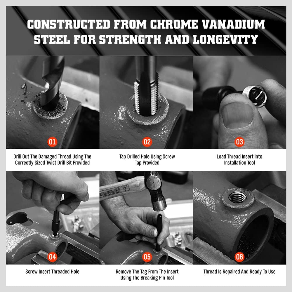 HORUSDY 131-Piece Thread Repair Kit, HSS Drill Helicoil Stripped Rethread Repair Metric M5 M6 M8 M10 M12 image number 5