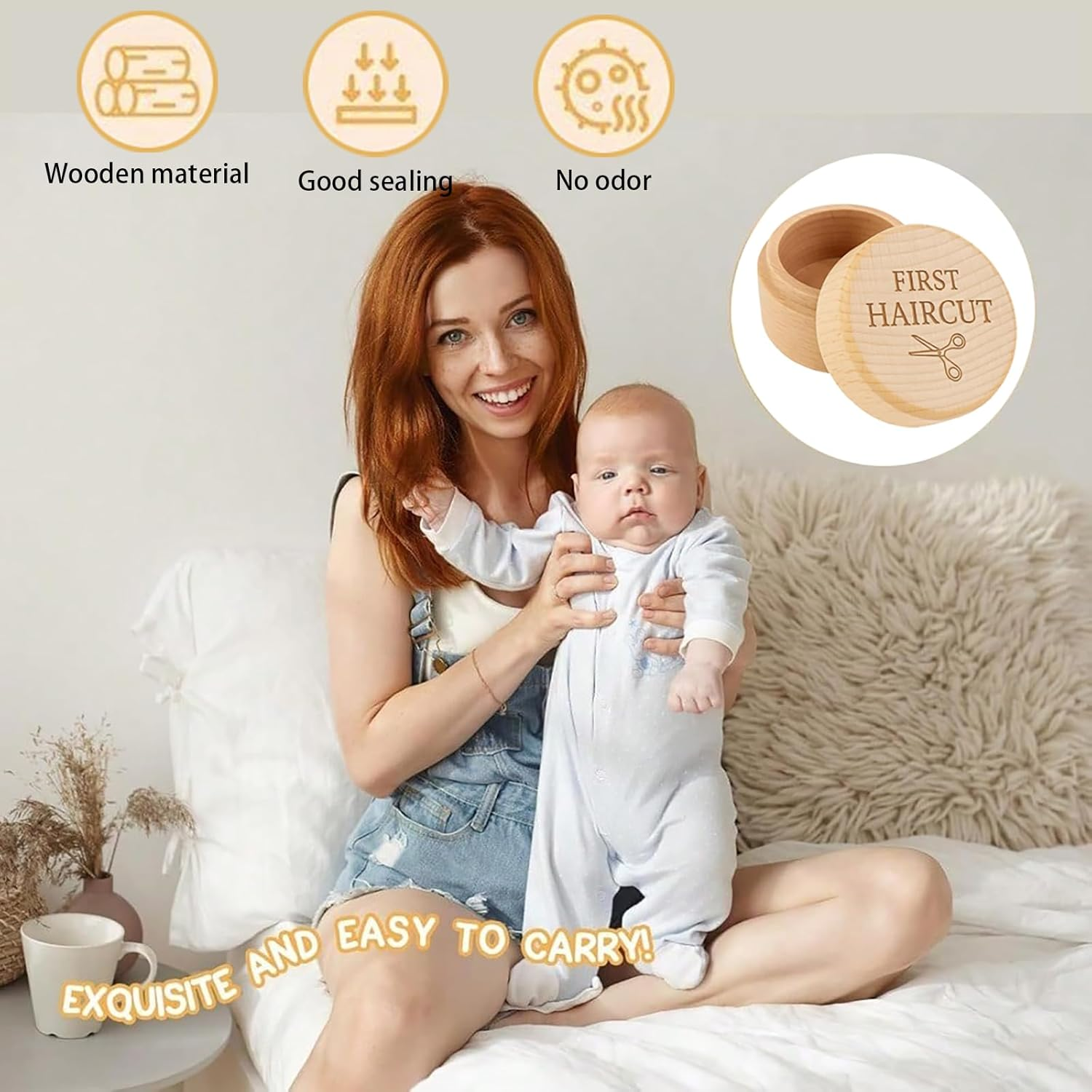 First Haircut Baby Memory Box, Cute Girl Boy Hair Container, with Removable Lid,Easy to Collect and Securely Store image number 1