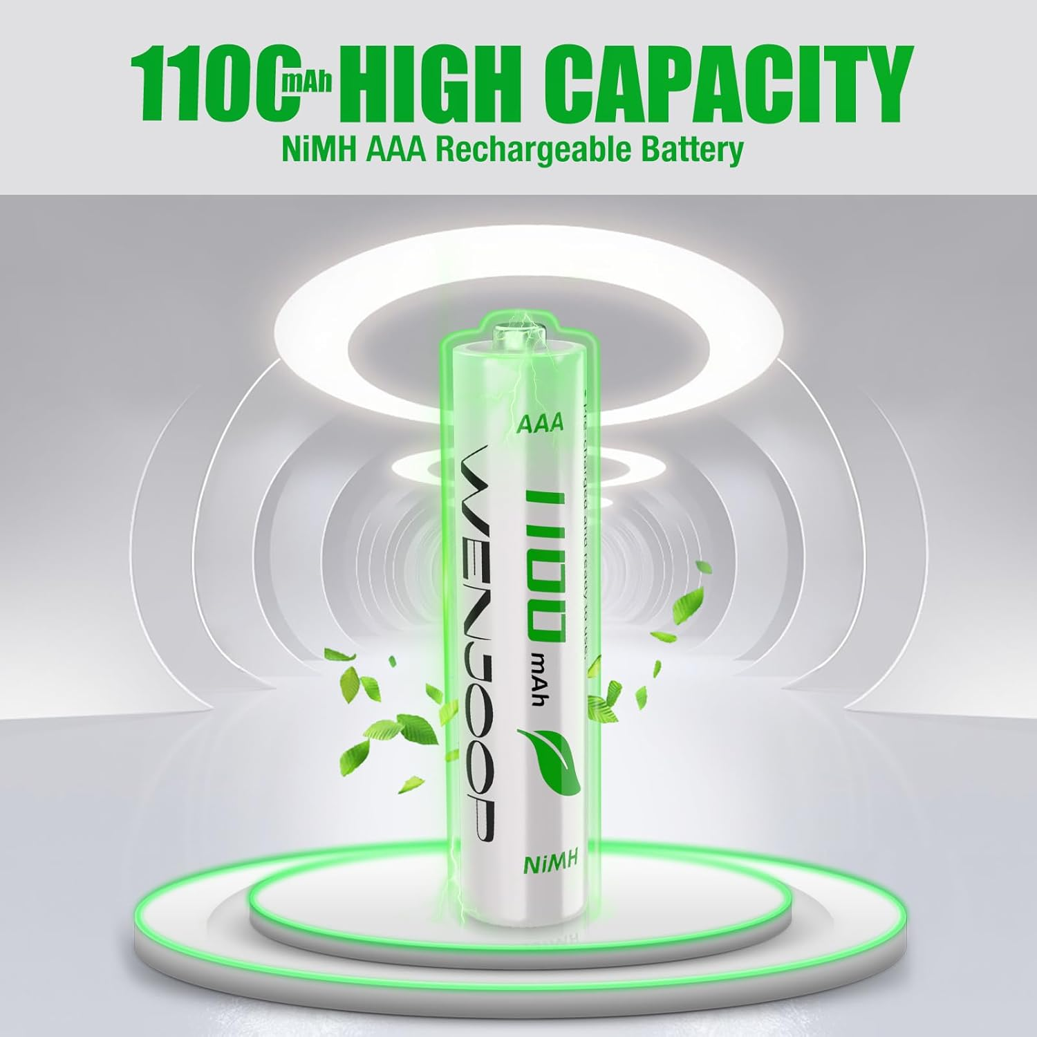 WENJOOP Rechargeable AAA Batteries 8 Pack - 1100Mah Nimh Pre-Charged, 1200 Cycles, Low Self-Discharge Technology for Toys, Flashlights, Remotes (No Hg/Cd/Pb) image number 3