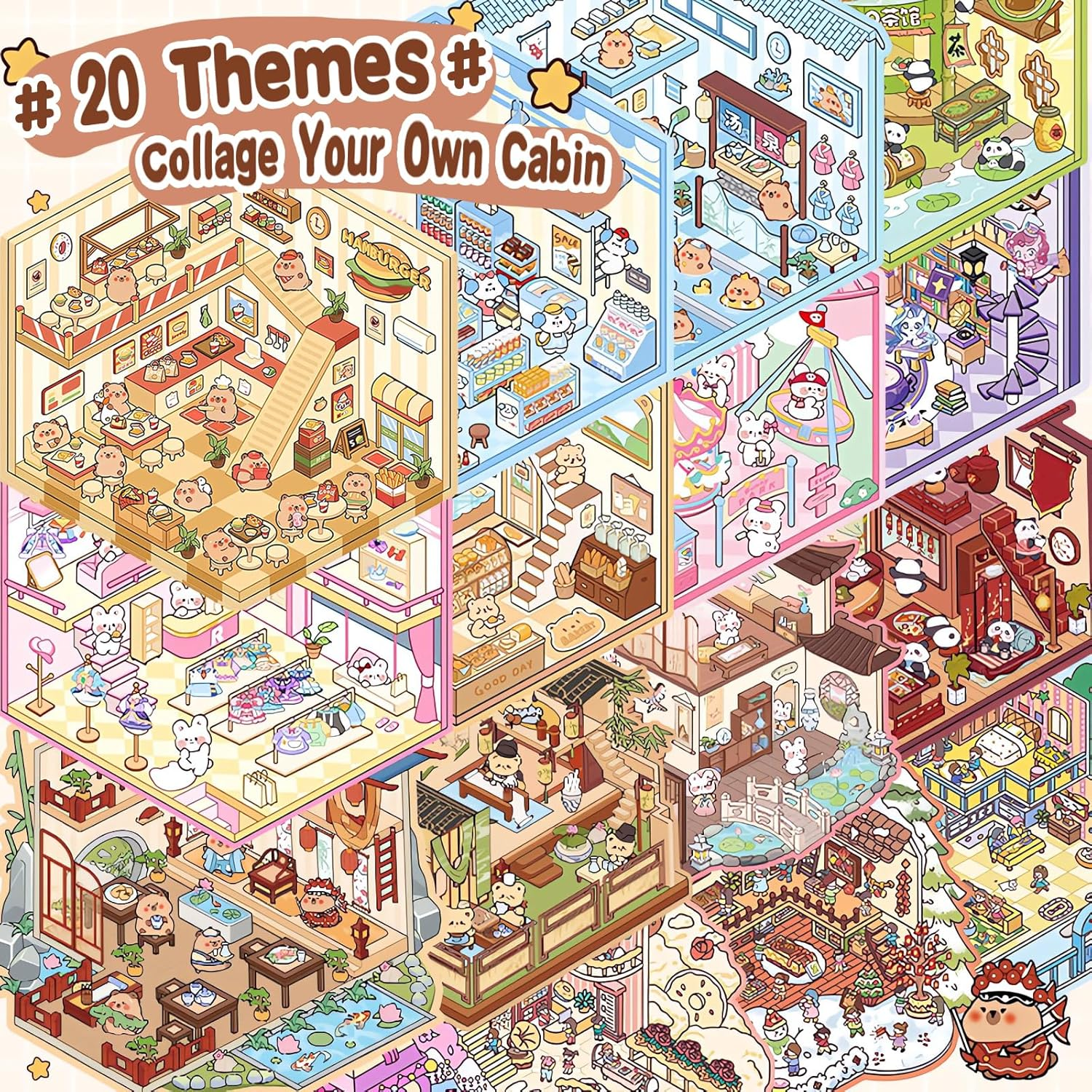 20 Sets DIY 3D Sticker Scene Collection Book for Kids Adults Cute Make Your Own Shop House Stickers for Gifts Stickers Therapy for Adult Relief Stress Pass the Time Play Park Hamburg Castle Library image number 2