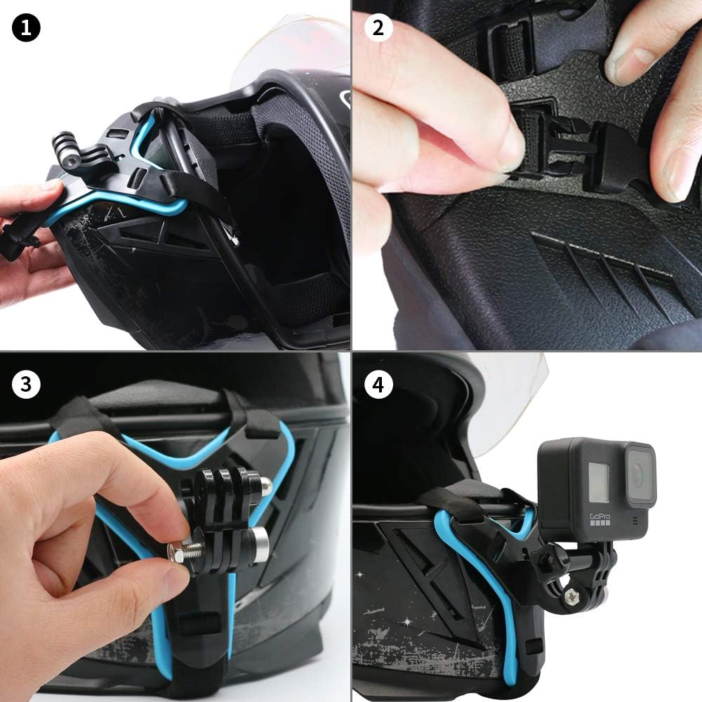 SUREWO Motorcycle Helmet Chin Strap Mount for Gopro Hero 13/12/11/10/9/8/7/(2018)/6/5 Black, DJI Osmo Action 5 Pro/4/3/2, Campark/Yi and More image number 1