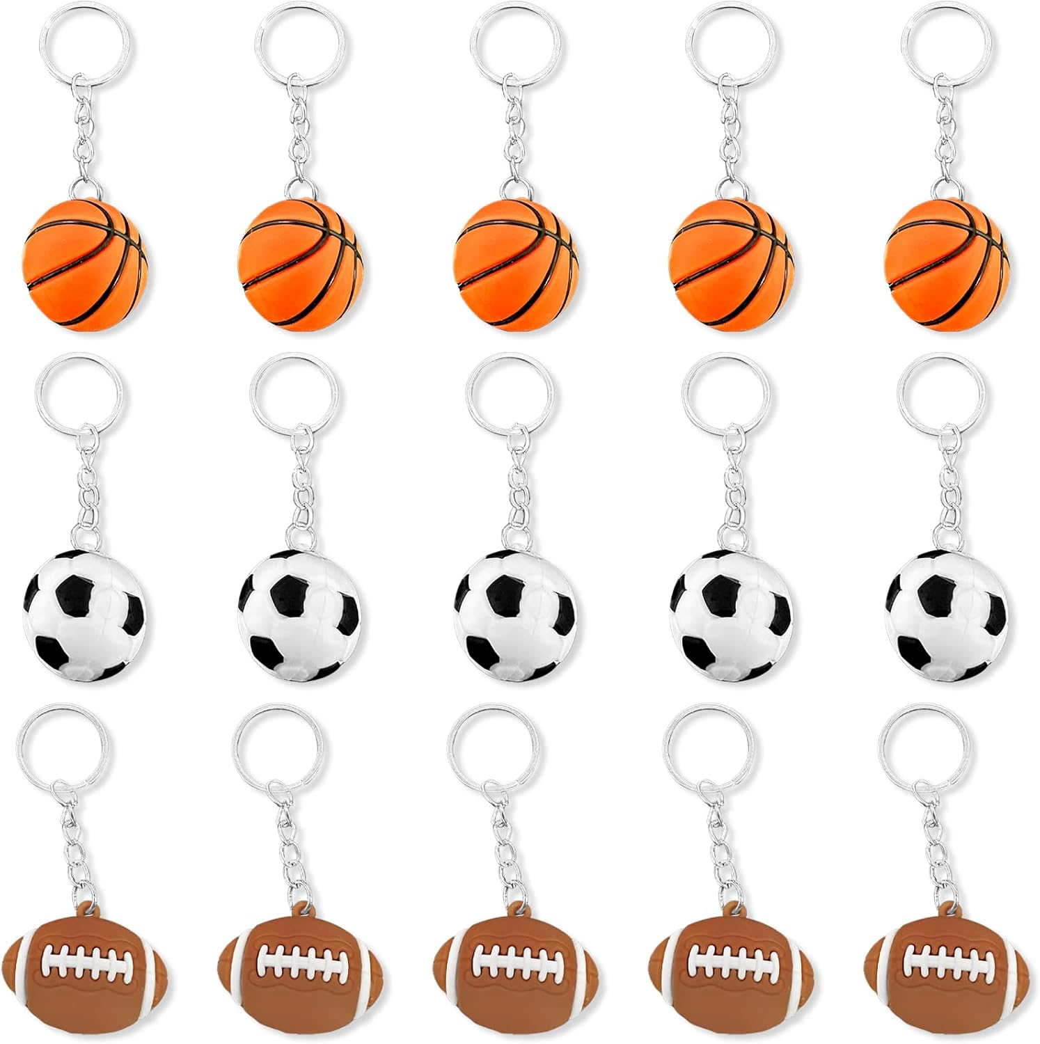 NILLOS Ball Keyring Set, 15 PCS Sport Theme Keychains for Party Favors, Carnival Prizes (3 Styles) image number 3