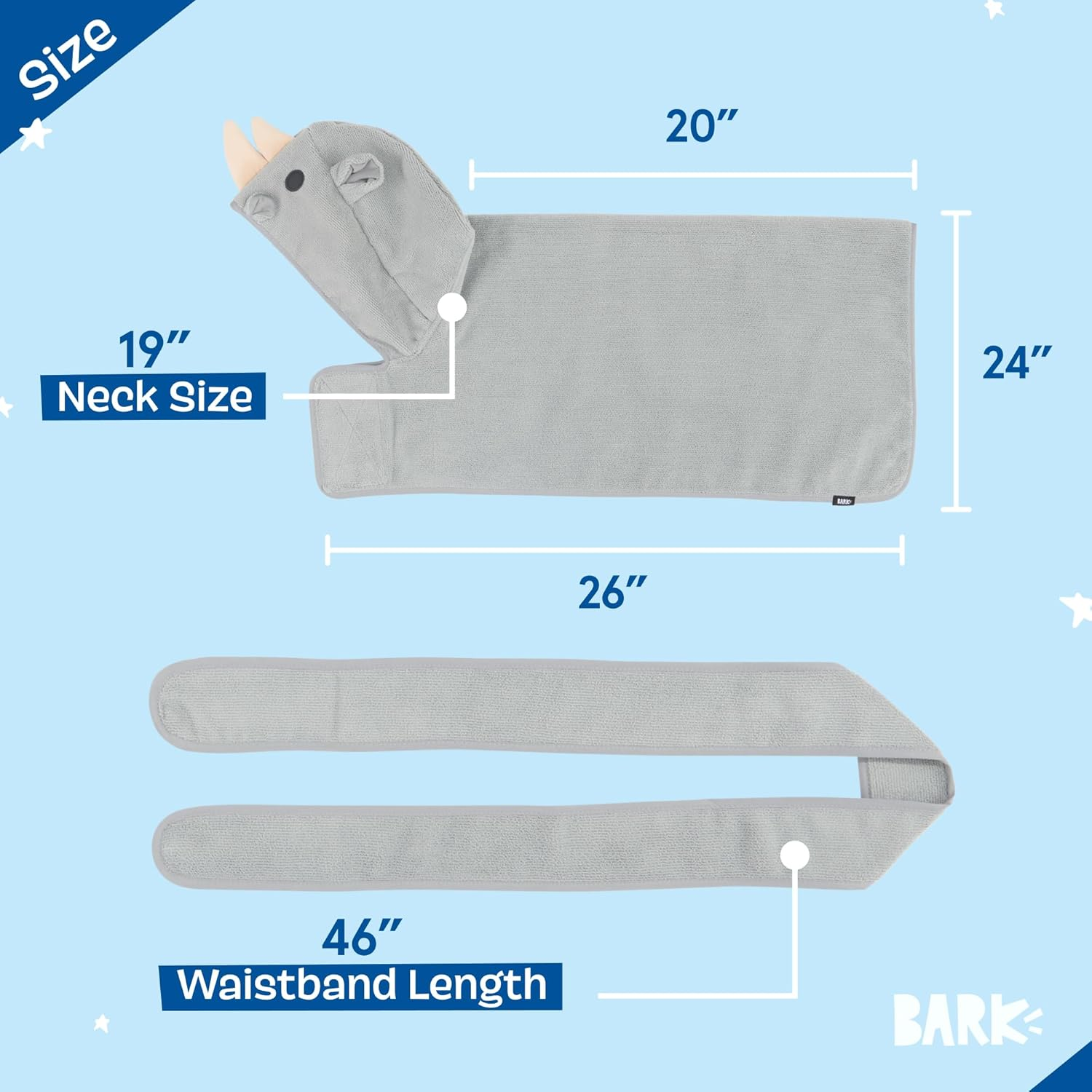 Barkbox Dog Bathrobe Towel - Lightweight, Super Cute Fast Drying Bathrobe for Dogs - Rhino (Medium) image number 2