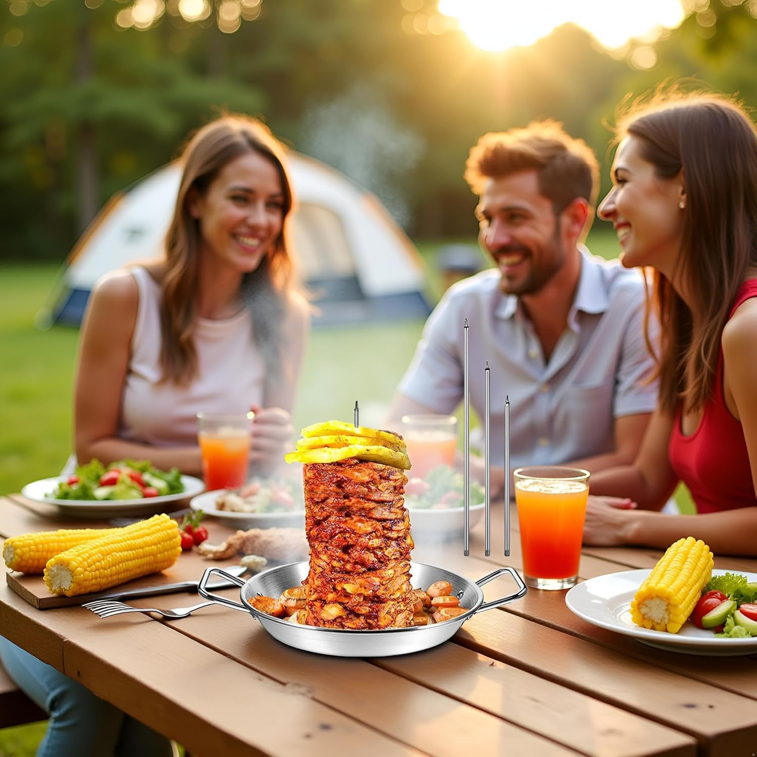 Stainless Steel Pastor Gyro Plate Set &ndash; 20/25/30 Cm Removable Skewer Stand for Shawarma, Tacos Al Pastor, Chicken, Kebab & BBQ &ndash; Oven & Grill Safe Meat Stacker image number 3