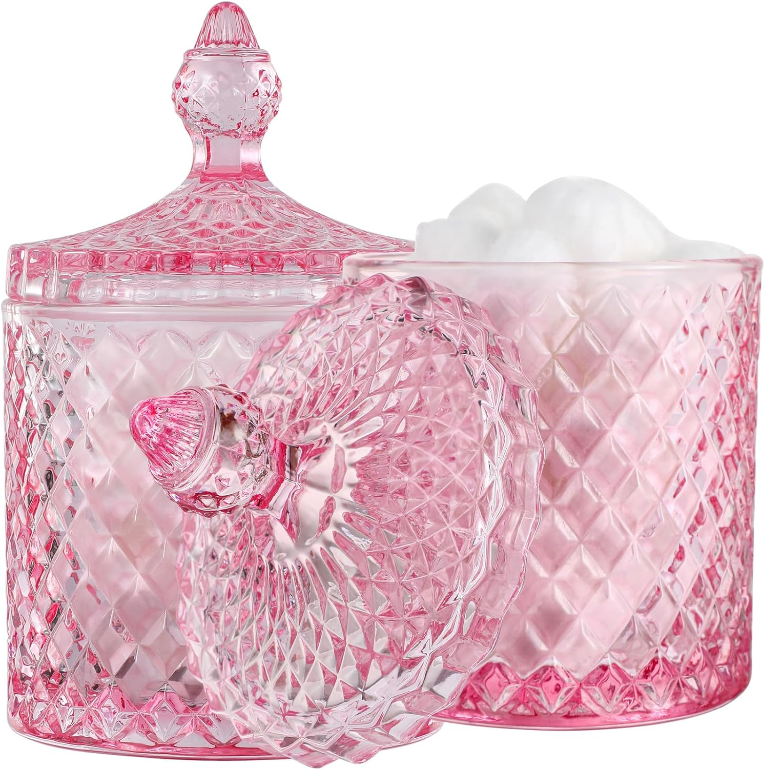 2 Pack Qtip Holder Thick Glass Apothecary Jars with Lid for Bathroom Decor, Clear Cotton Ball Storage Organizer for Cotton Swab, Cotton Rounds, Jewelry, Candy
