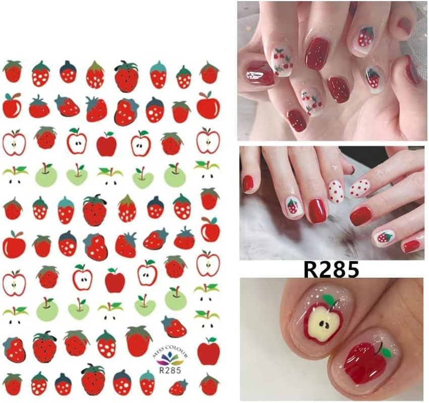 10 Sheets Strawberry Nail Art Stickers Decals Self-Adhesive Cute Fruits Strawberry Watermelon Avocado Cherry Nail Decoration Accessories for Little Girls Kids image number 6