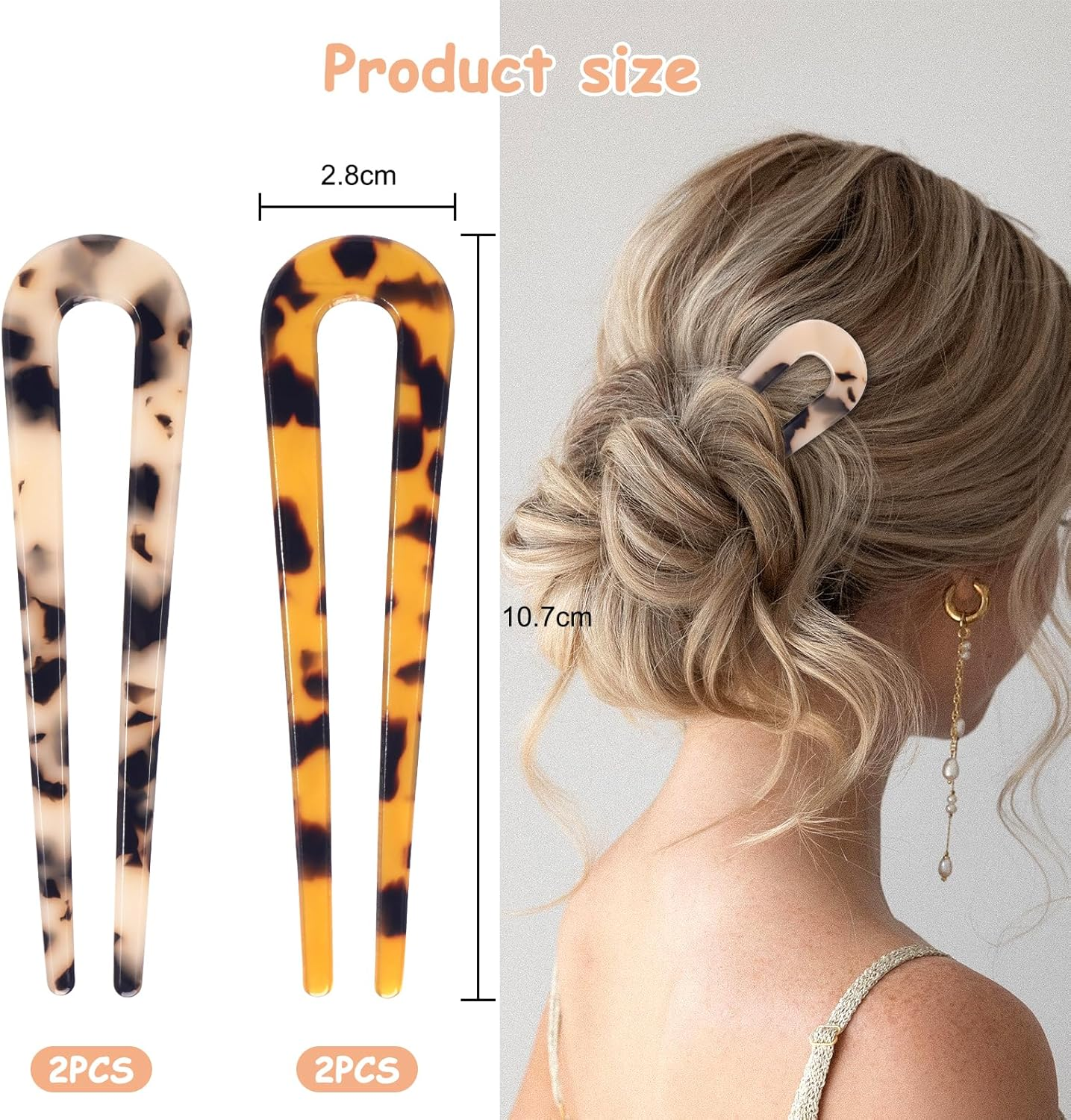 Mynoozi 4 Pack Hair Fork French Pins, U Shaped Hair Pin for French Twist U Shaped Hair Pin Fork Sticks for Women Girls Hairstyle Accessories image number 3