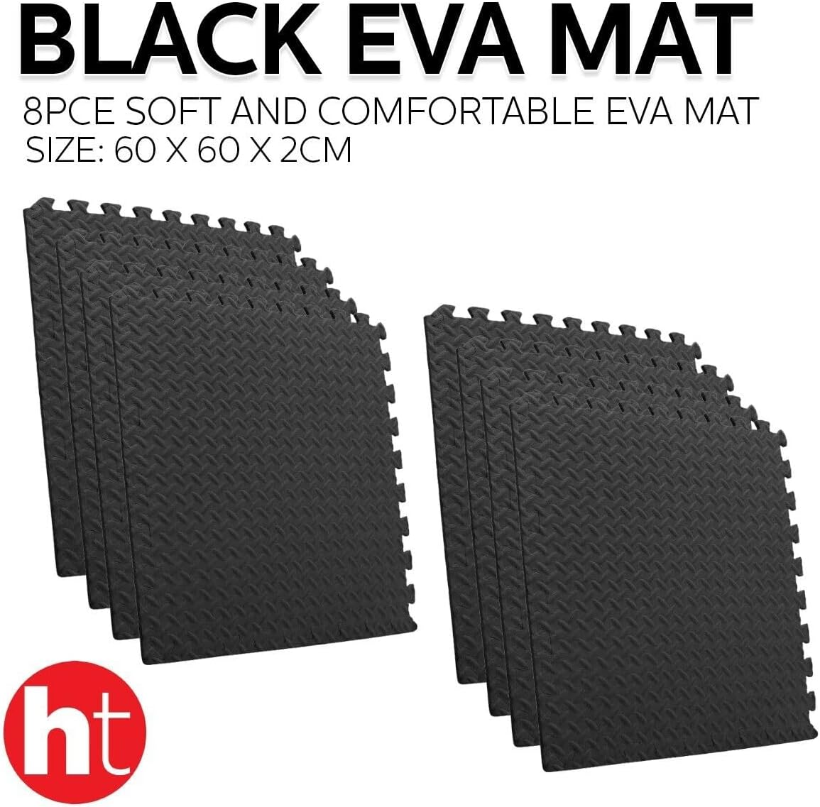 [8PCE] Ideer Life Eva Puzzle Mat &ndash; 4X2M, Black, Level up Your Workout with Durable & Non-Slip Surface - Ideal for Pilates, Gym & Home Equipment &ndash; 60 X 60 X 2.0Cm image number 2
