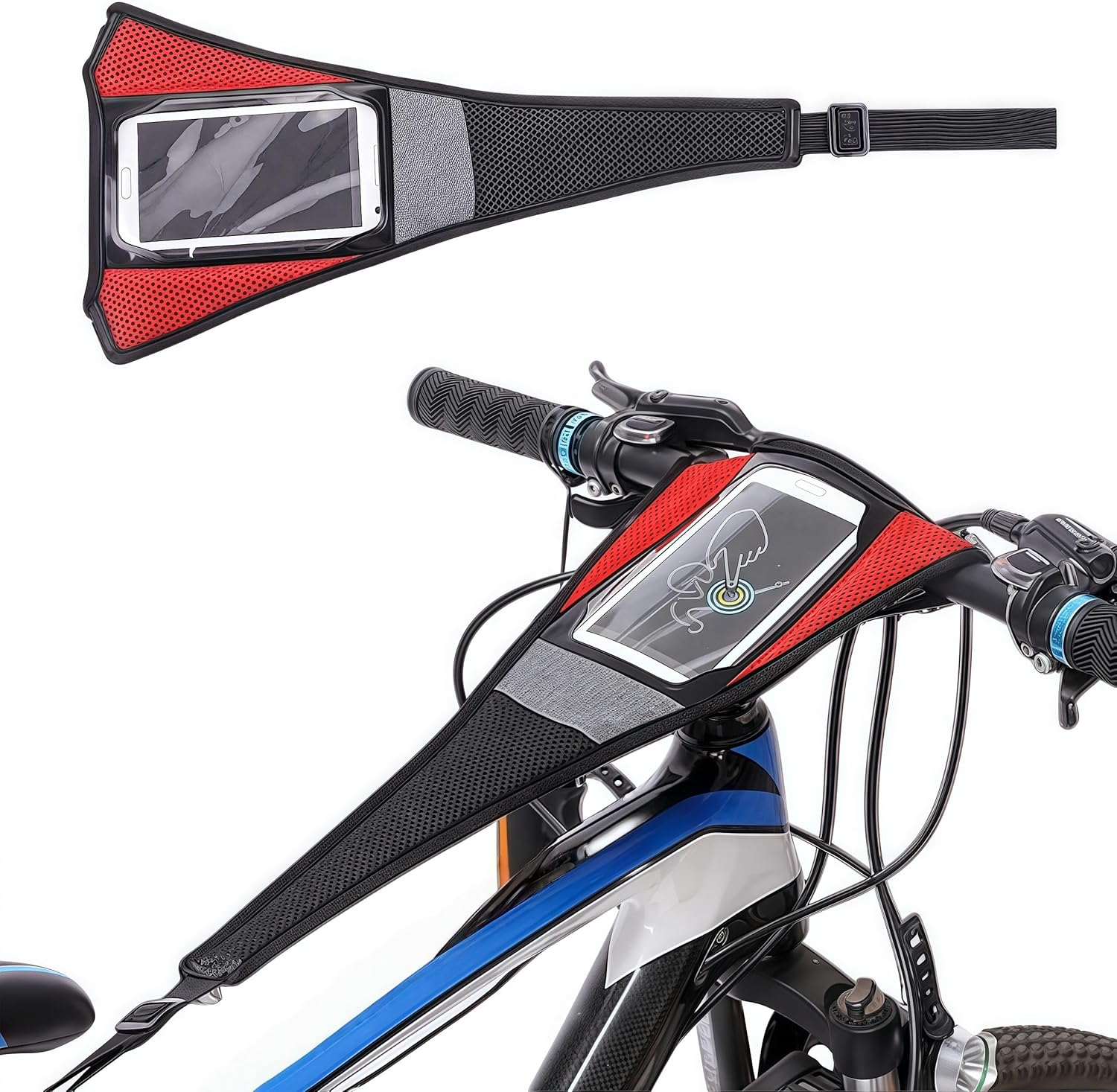 Bicycle Frame Sweat Guard,Bike Frame Sweat Net with Phone Mount, Sweat Absorbs Prevent Bicycle from Corrosion,For Bicycle Trainer Indoor Cycling Training image number 2