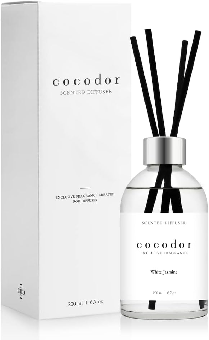 Cocod'Or Reed Diffuser White Edition - White Jasmine - 200Ml - Glass & Wood Reed Diffuser Set, Room & Office D&eacute;cor, Home Fragrance, Gift image number 1