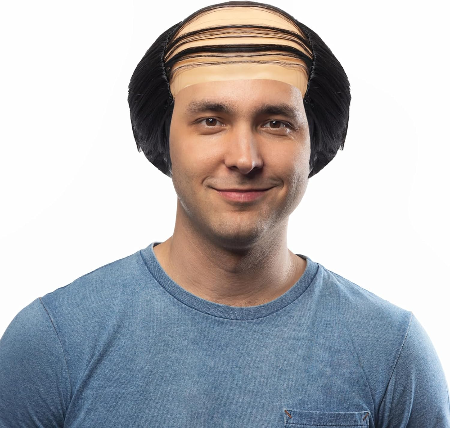 Black Old Men Bald Wig Old Man Grandpa Balding Cap with Hair on Sides Fluffy Head over Wig Short Curly Bald Head Costume Wigs Party Supplies - Black image number 5