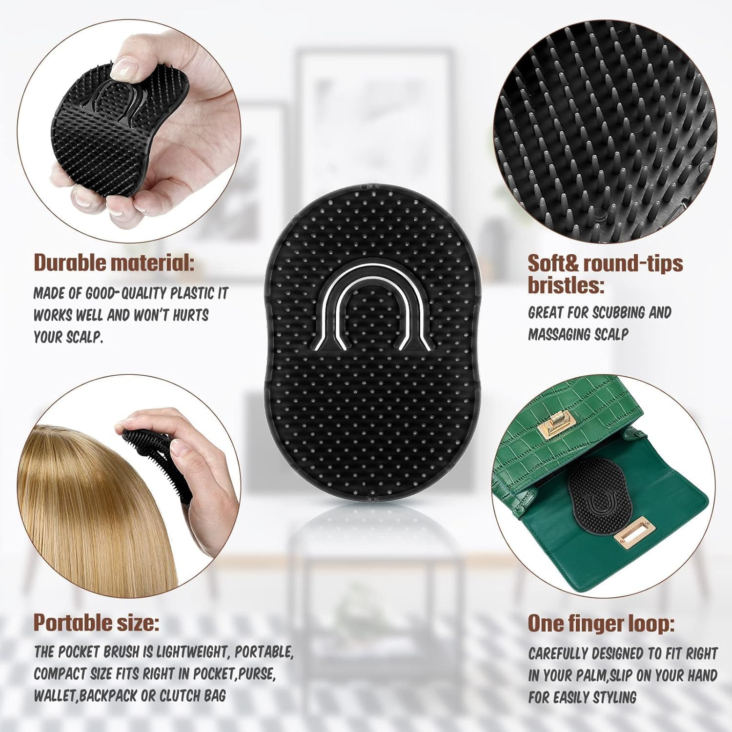 12 Packs Men'S Hand Combs with Portable Soft Scalp Massage Brush for Hair, Travel, and Pets (Black, One Size) image number 2