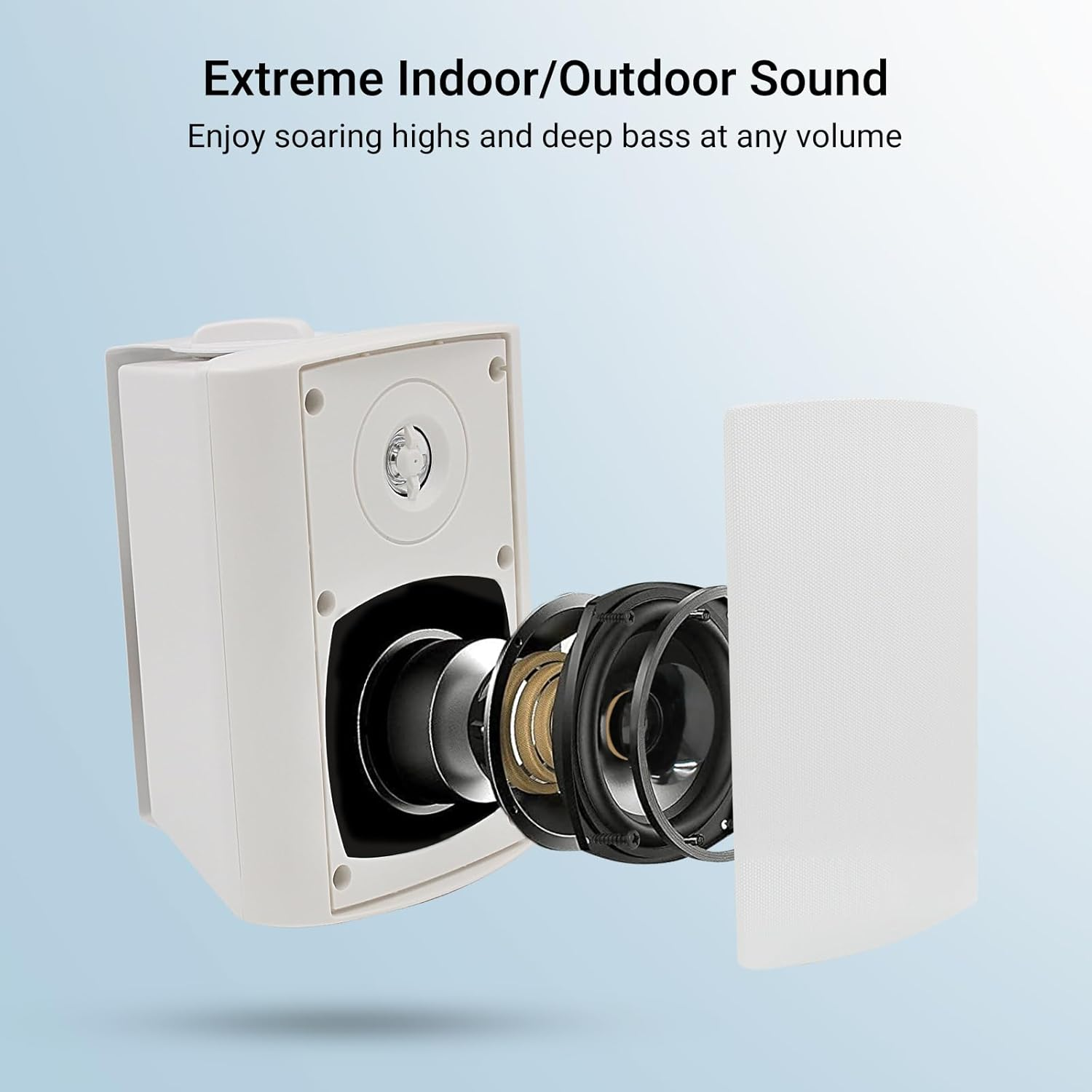 Herdio Outdoor Bluetooth Speakers Waterproof, 4'' 200W Wall Mounted Speakers, Indoor/Outdoor Sound System with Superior Stereo Bass Dome Tweeter, All-Weather Durability, for Patio Deck, White image number 1