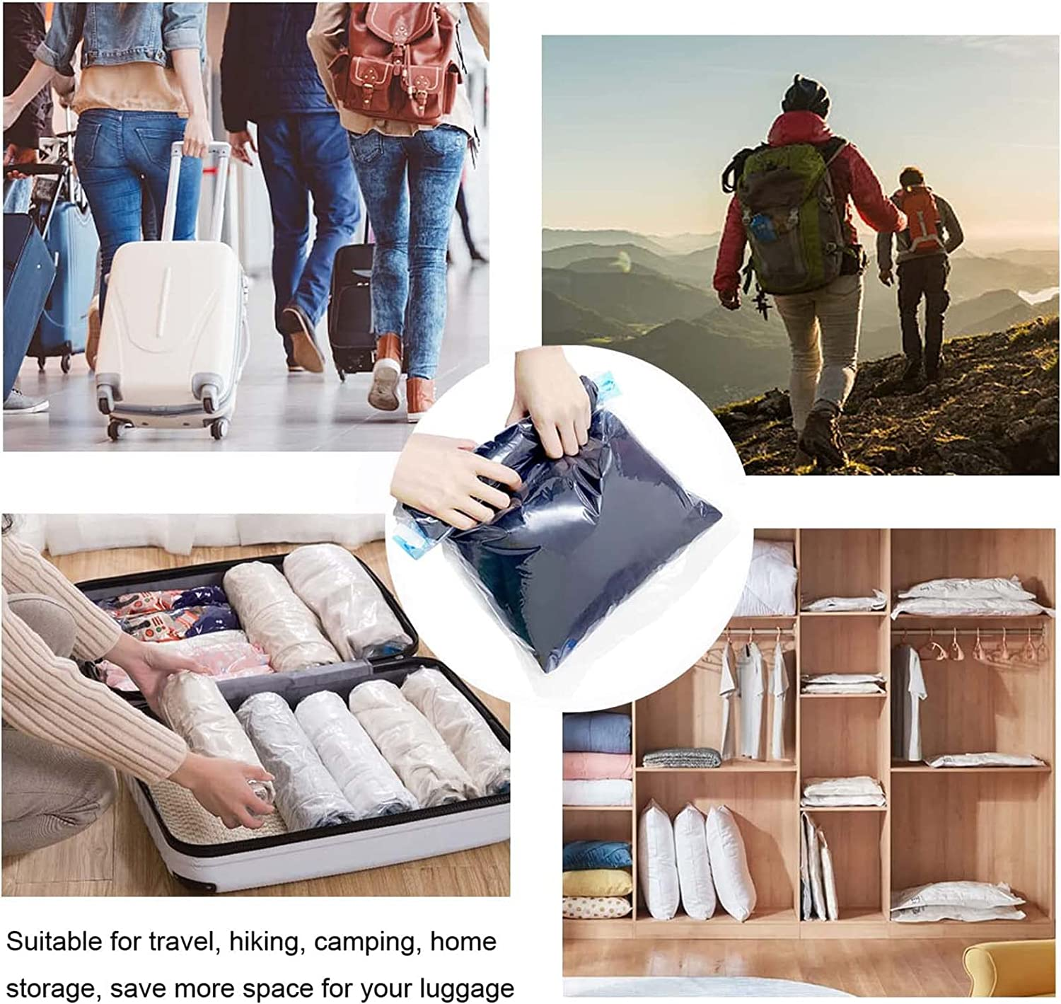 6 Pack Travel Space Saver Bags Vacuum Storage 35X50Cm,Compression Packing Cubes,Sealer Bag Roll-Up Compression Storage No Vacuum Needed and Packing Organizers for Travel, Comforters, Clothes image number 5