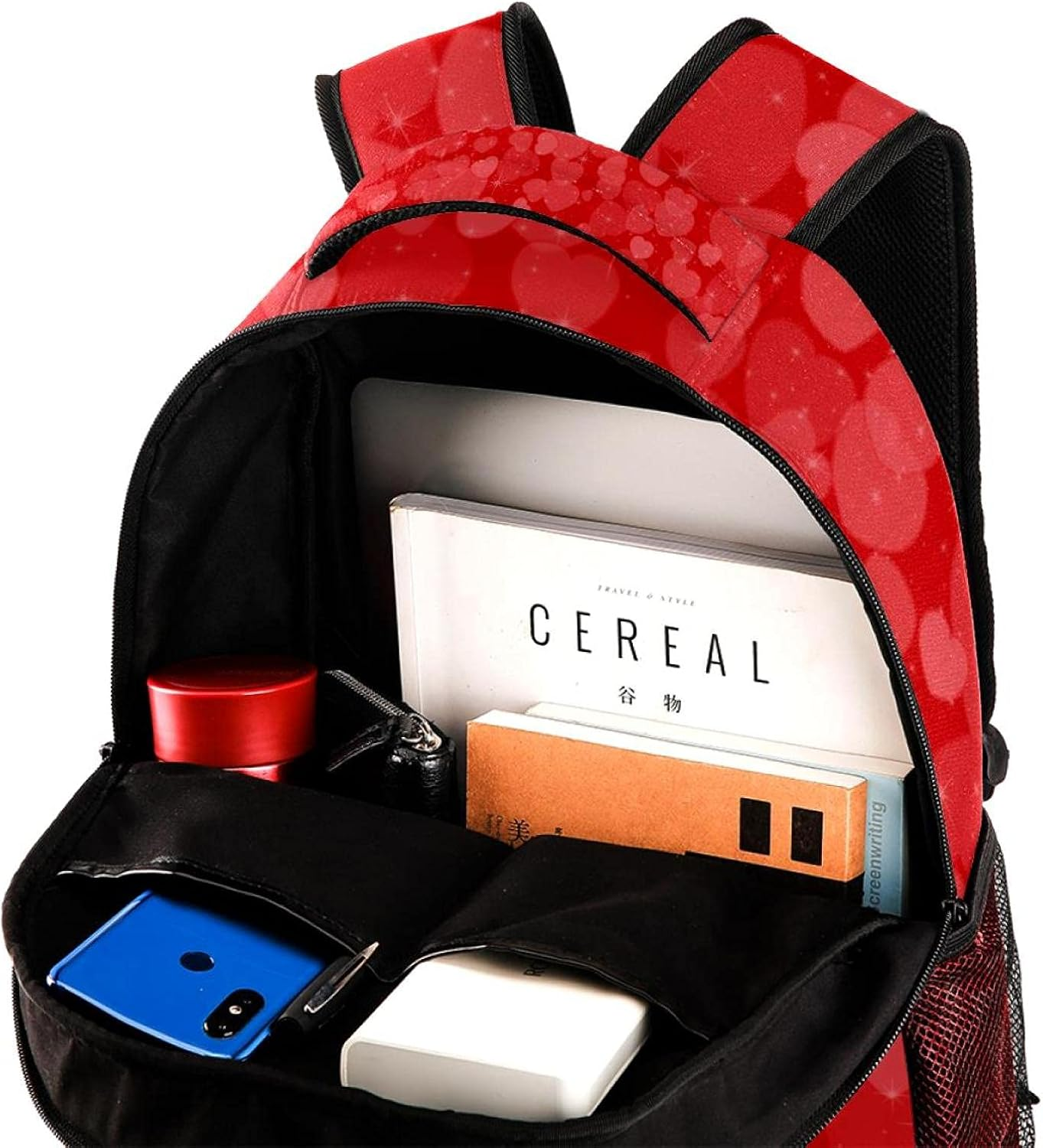 Red Heart Background Backpack Students Shoulder Bags Travel Bag College School Tote Backpacks image number 1