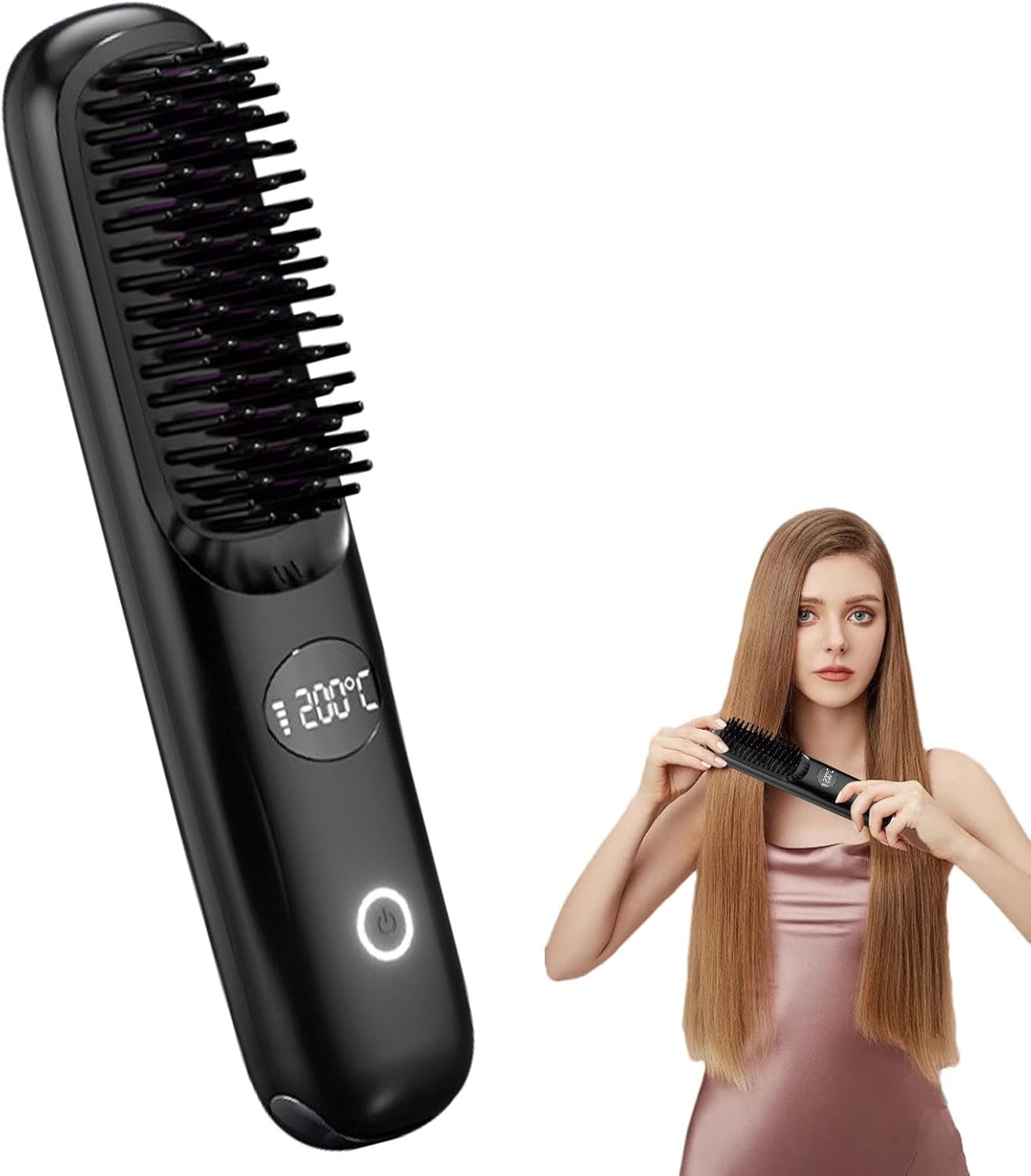 Cordless Hair Straighteners - Portable Hair Straightener Brush | USB Charging Hair Straightening Brush for Thick, Curly, Straight Hair | Hair Straightening Comb for Women(Black)