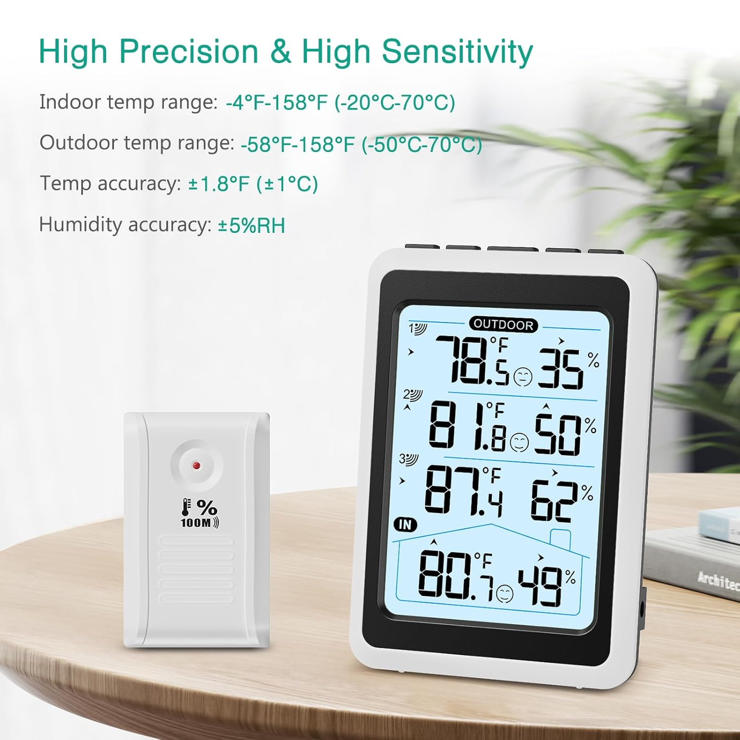 ORIA Digital Thermometer Hygrometer, Indoor Outdoor Temperature Humidity Monitor with 3 Remote Sensors, Wireless Thermometer with Backlight, Comfort Icon, Min/Max Records, for Home, Garden, Greenhouse
