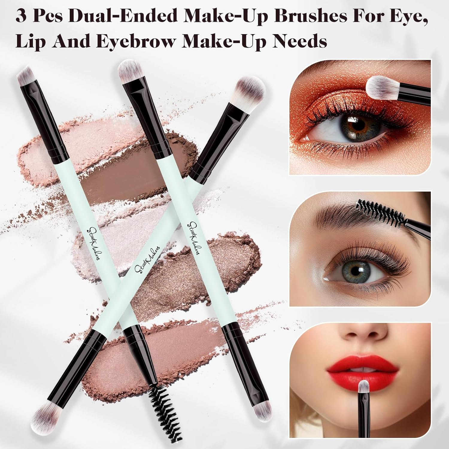 Start Makers 5PCS Makeup Brush Set Double-End Makeup Brushes for Foundation Contour Blush Highlight Blending Eyebrow Brush Eyeshadow Eyeliner Make up Brushes Set Bright Cyan image number 6