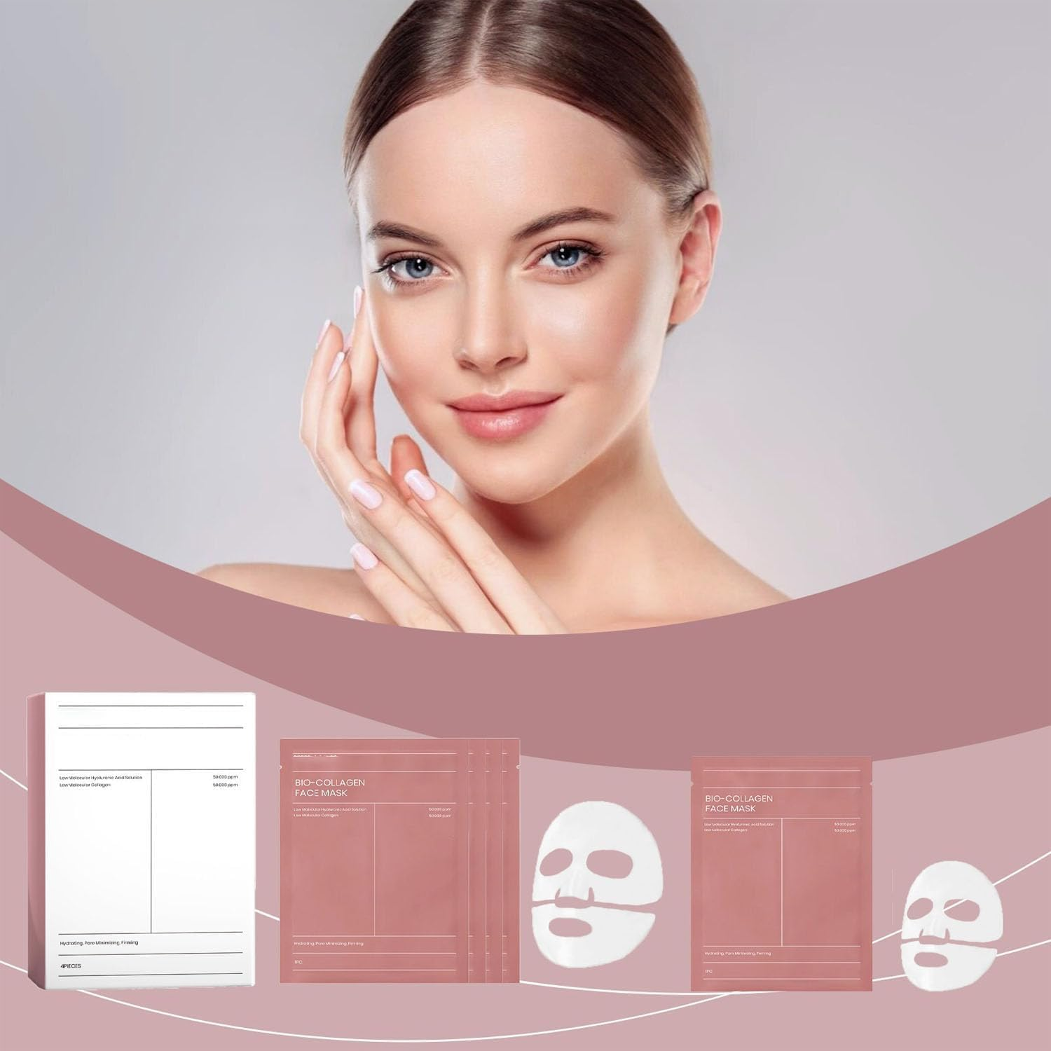 Bio-Collagen Face Mask, Pore Minimiz anti Wrinkle Lifting Overnight Deep Hydrating Elasticity Improvement and Moisturizing 34G X4Ea