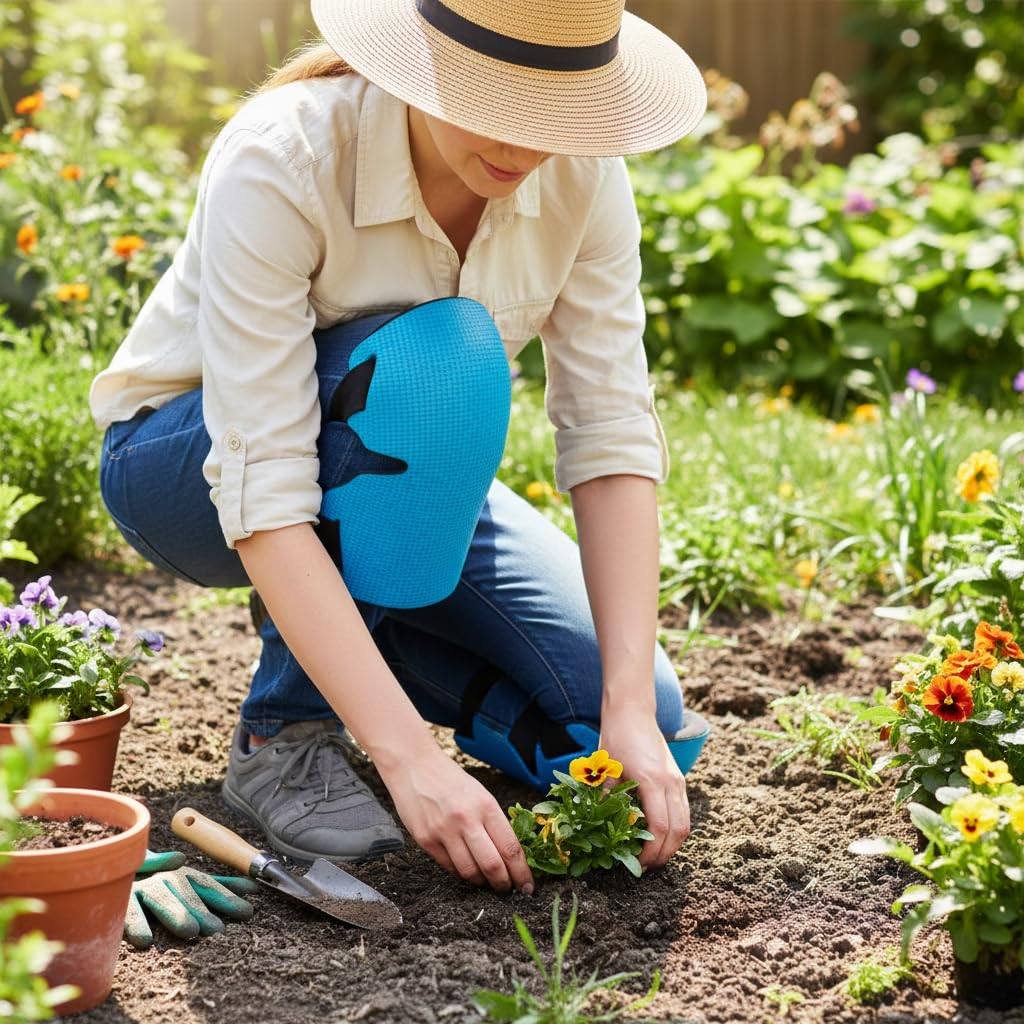 Heavy-Duty Knee Pads for Gardening, Construction, Flooring Work with Adjustable Straps and Soft Foam Cushion, 2 Pack - SZTTY (Blue) - Blue image number 1