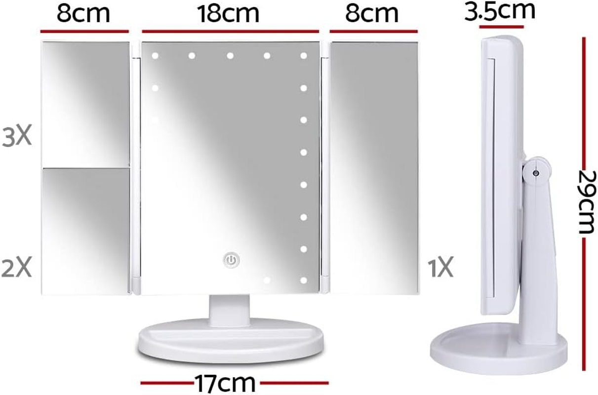 Embellir LED Makeup Mirror, Vanity Mirrors Beauty Cosmetic Dressing Bathroom Decor, Beads with 1X2X3X Magnification Foldable Built-In Storage Tri-Fold Rectangle image number 5