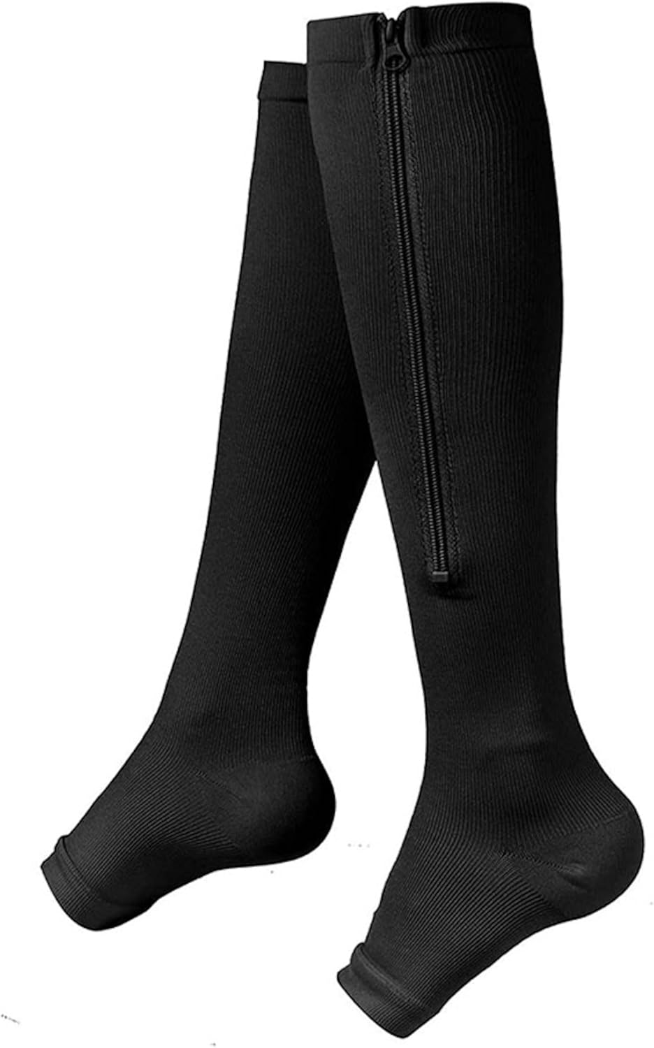 Zipper Compression Socks for Women and Men - Toeless Thigh High Open Toe with Zipper, Easy On/Off, Ideal for Pain Relief and Improved Circulation (Black) (L/XL) image number 1