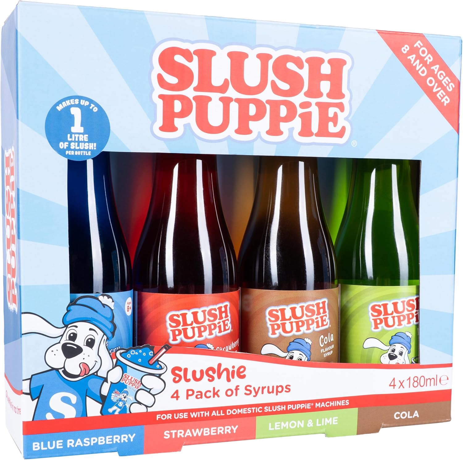 Slush Puppie 4 Pack Syrups, Blue Raspberry, Strawberry, Cola, Lemon Lime, 180Ml Bottles, Classic Slush Flavours image number 2