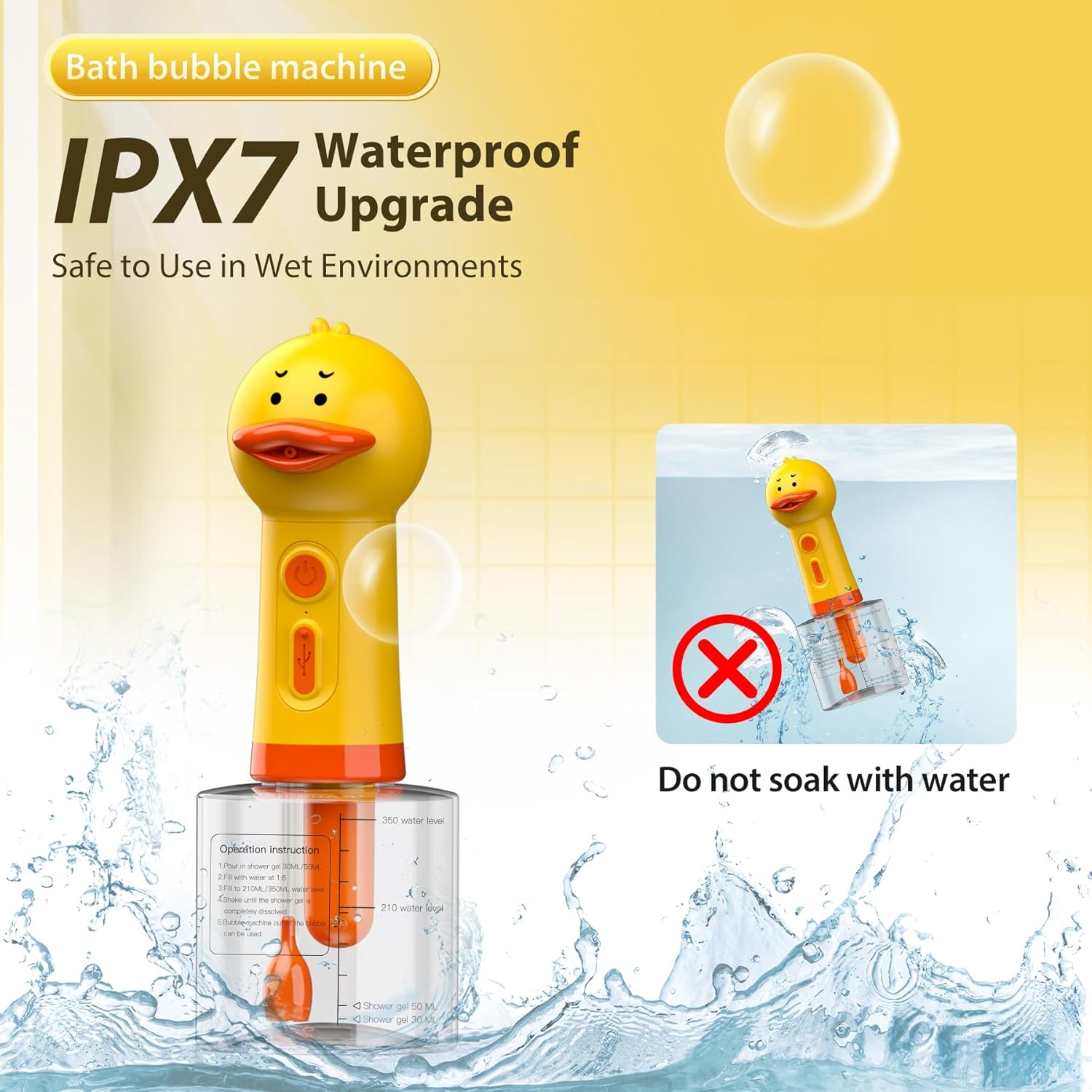 Electric Cleaning Foam Machine, Automatic Soap Dispenser for Dog Bath, Rechargeable Pet Shampoo Mixing Bottle, IPX7 Waterproof Bath Supplies for Dogs, Cats, Puppies, Children