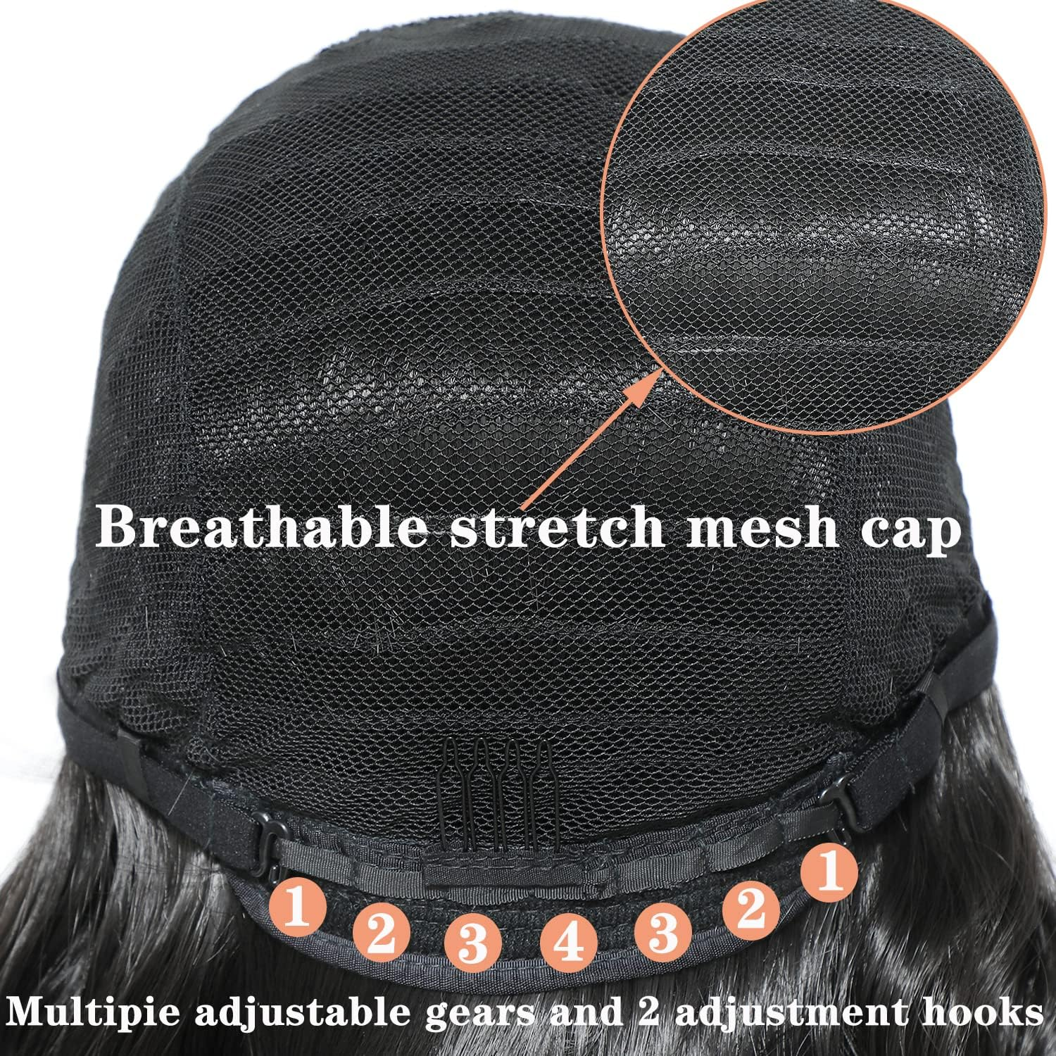 Sangrui Black Long Straight Wig with Fringe for Women, 75 Cm Synthetic Fibre Straight Wigs, Long Black Fringe Bangs Wig image number 2