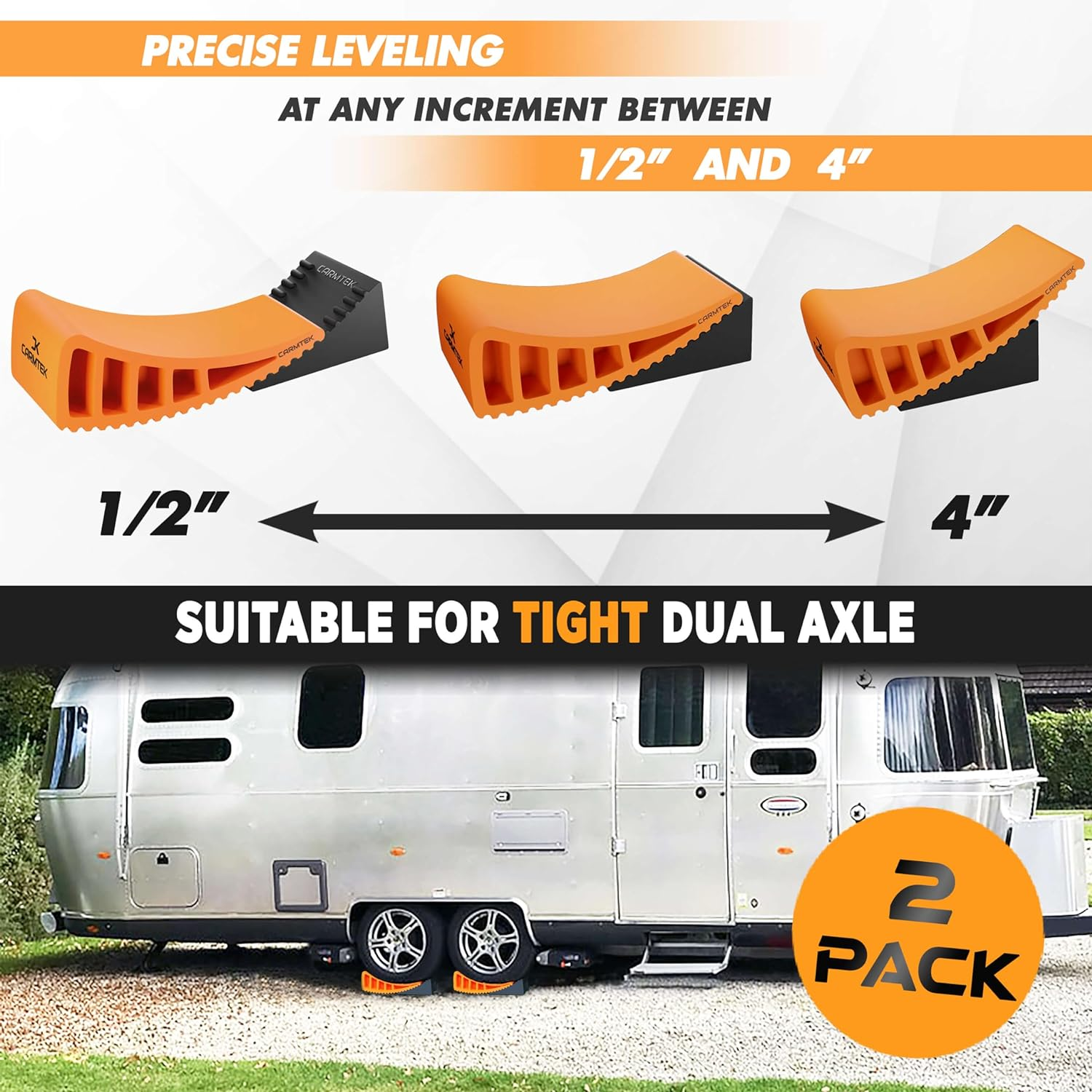 CARMTEK Camper Leveler Premium Kit | Fit Curved RV Levelers with Wheel Chocks, Rubber Mats & Carry Bag for Tight Dual Axle Trailers Faster Leveling System than Blocks Accessories image number 2