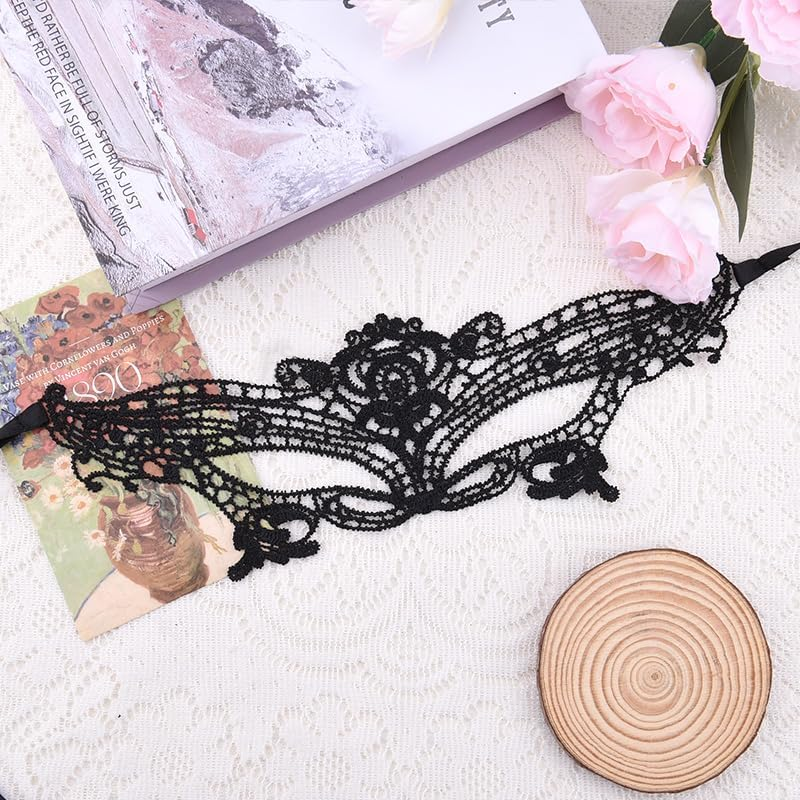 Black Lace Face Masks for Women Masquerade Party Decoration Gothic Masquerade Mask for Couple Girlfriend Wife Halloween Cosplay Costumes Accessories image number 3