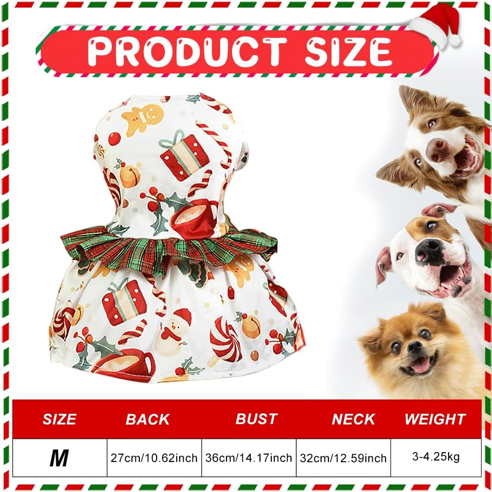 Christmas Dog Clothes Princess Style Dog Dress with Red and Green Plaid Christmas Dog Costume Cozy Pet Clothing Small Dog Clothes for Girls Holiday Xmas Celebrations Dressing (White M) image number 3