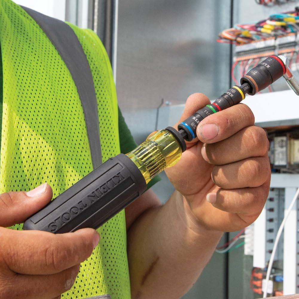 KLEIN TOOLS Impact Driver, 7-In-1 Impact Flip Socket Set, 6 Hex Driver Sizes plus a 1/4-Inch Bit Holder 32907, Black/Orange image number 6