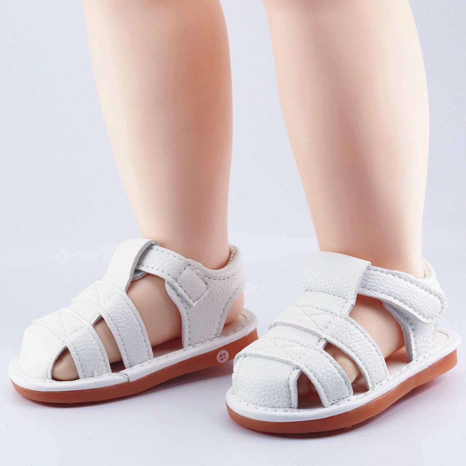 Myppgg Baby Boy Girl Summer Infant Squeaky Sandals Premium Rubber Sole Closed-Toe Non-Slip Shoes Toddler First Walkers White Size: 4 Toddler image number 6