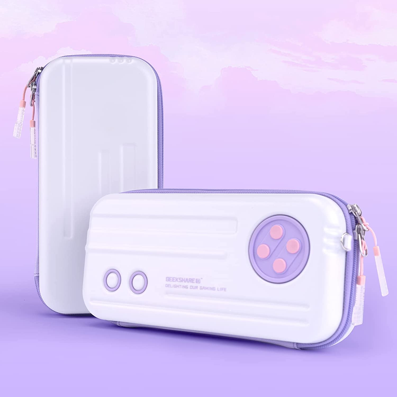 Geekshare Vintage Time Machine Carry Case Compatible with Nintendo Switch/Switch OLED - Portable Hardshell Large Capacity Travel Carrying Case Fit Switch Console and Accessories(Purple) image number 4