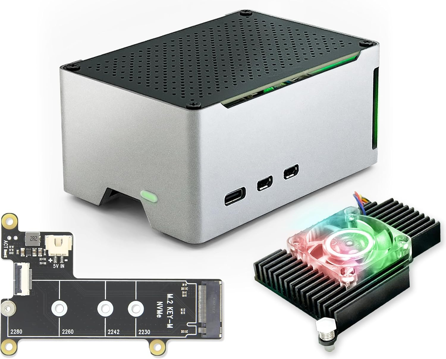 Electrocookie Raspberry Pi 5 Case, Aluminum Compact Case with M.2 Nvme SSD Pcie HAT and Active RGB Lighting Cooler (Black Case + M.2 HAT[X1001]) image number 4