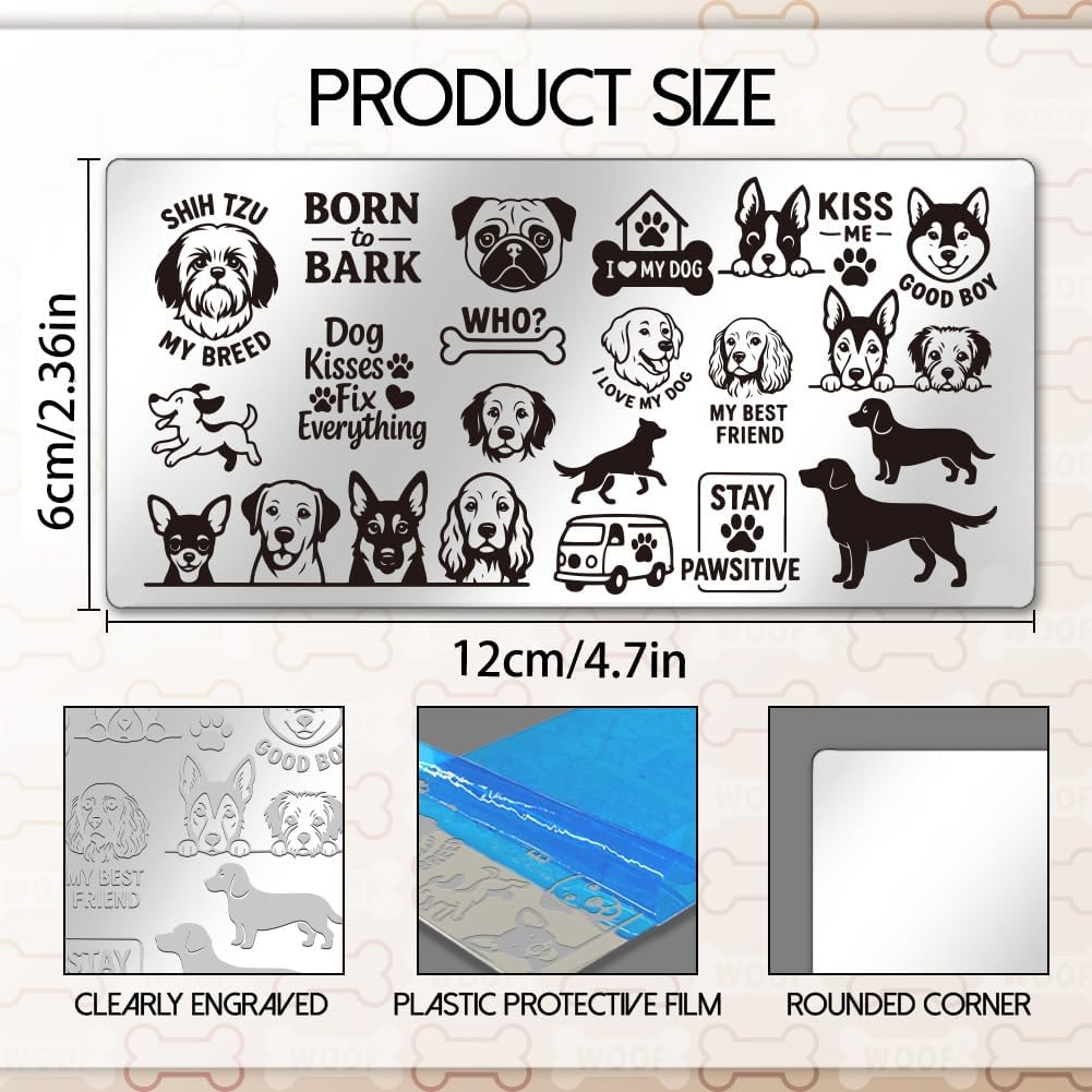 UNICRAFTALE 3Pcs Cute Dog Nail Stamp Plates Set Pets Animals Nail Stamping Plate Puppy Love Image Nails Stencils Dog Paws Design Nails Art Stamping Template with Stamp and Spacer for Lover Manicure image number 1