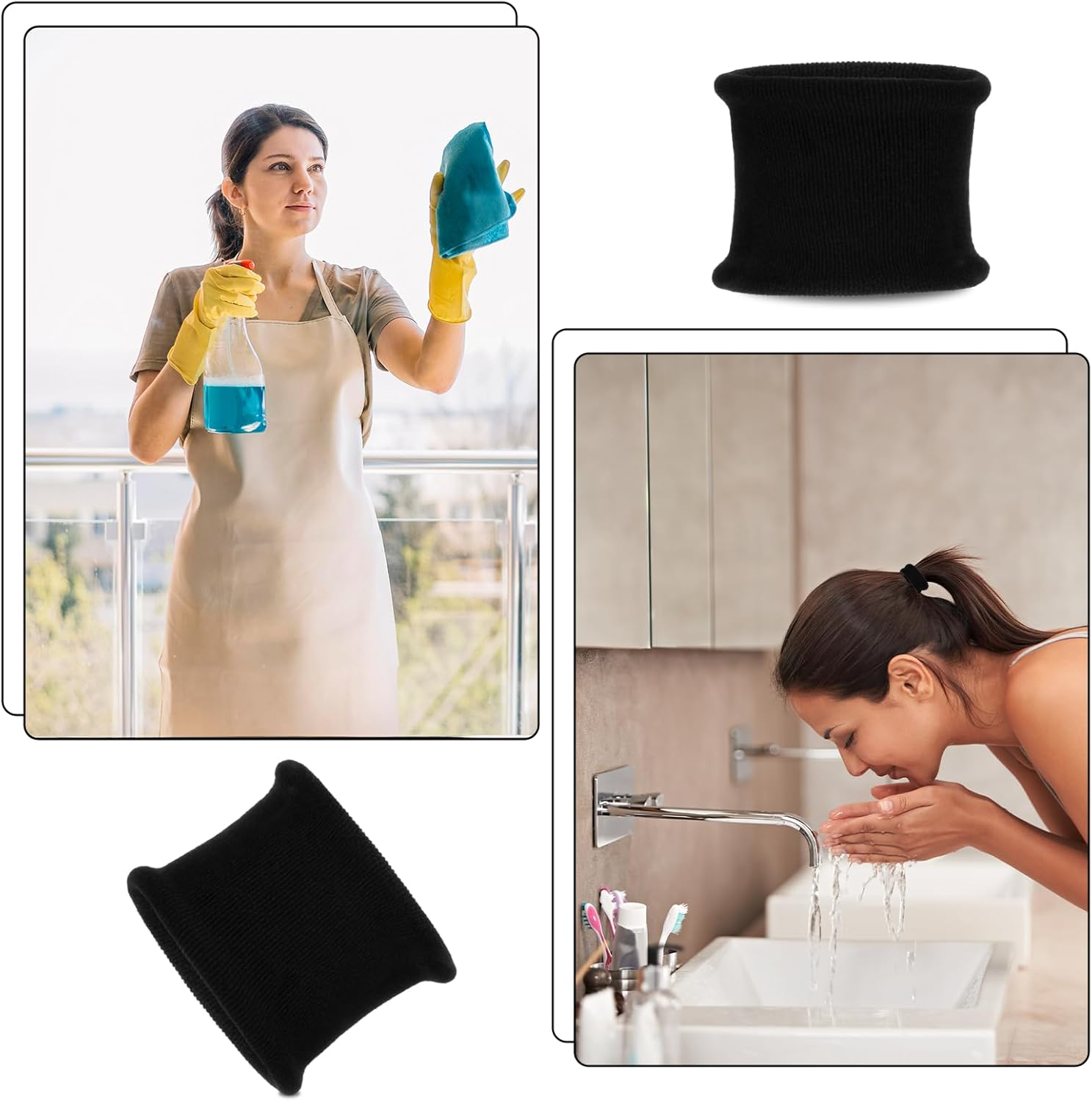 Pack of 10 Large Hair Bobbles Elastic Hair Bobbles Black Seamless Ponytail Band Rope Cotton Hair Scrunchie for Thick Heavy Curly Hair or Hair image number 3