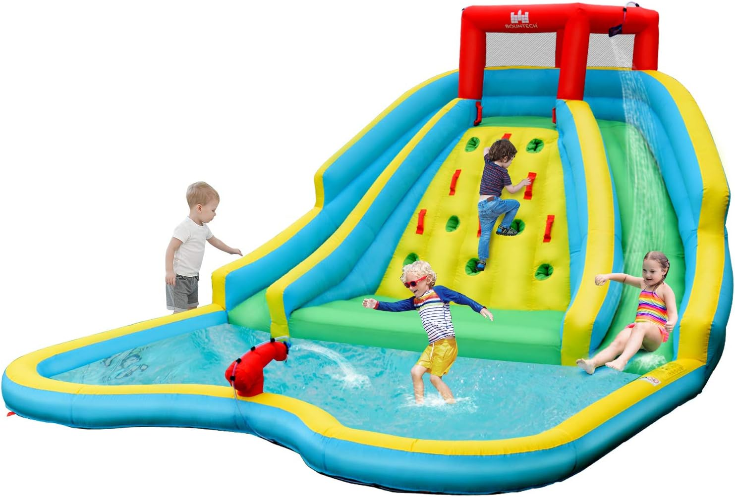 HONEY JOY Inflatable Water Slide, 452 X 365 X 233CM Giant Water Park for Kids W/Double Long Slides, Climbing Wall, Splash Pool, Water Cannon, Blow up Inflatable Bouncer for Outdoor (Without Blower) image number 2