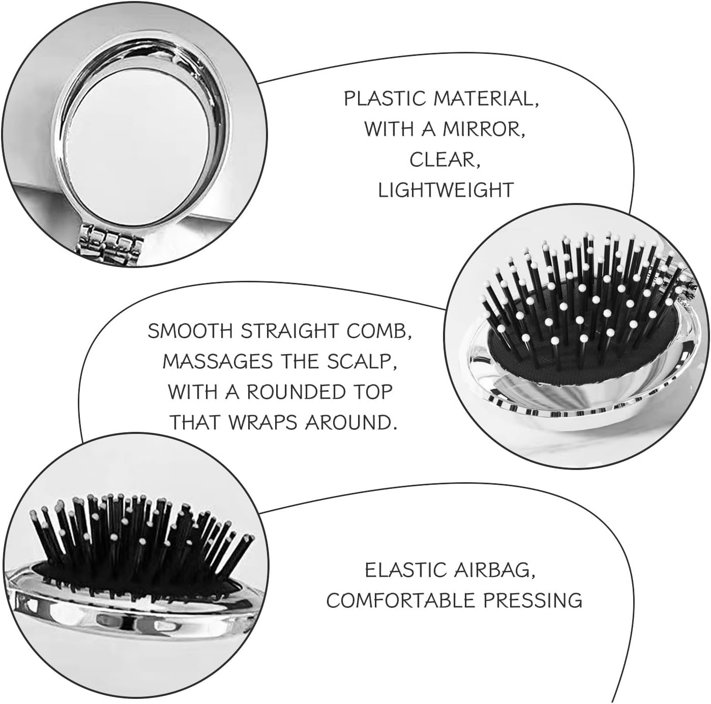 2 Pieces Folding Comb Mirror, Portable Travel Comb, Air Cushion Massage Comb, Daily Hair Care Comb, Women'S Makeup Mirror Comb image number 3