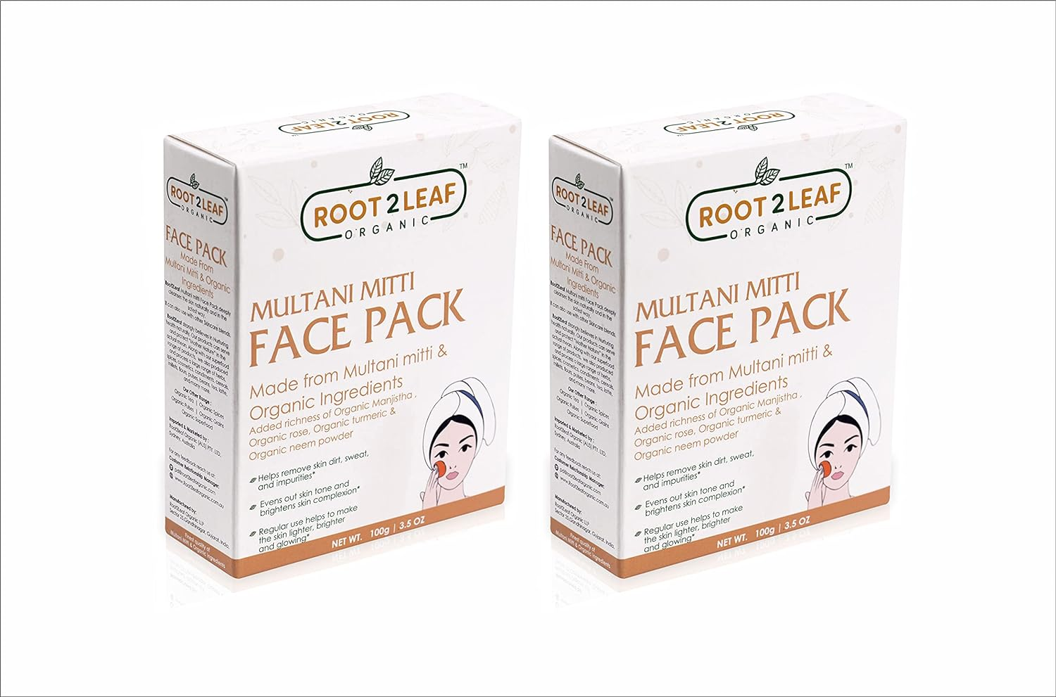 Root2Leaf Organic Fuller Earth Powder | Multani Mitti | Indian Healing Clay | Bentonite Clay for Skin Pore Purifying Face Mask Pack of 2 (100 Gms) image number 1