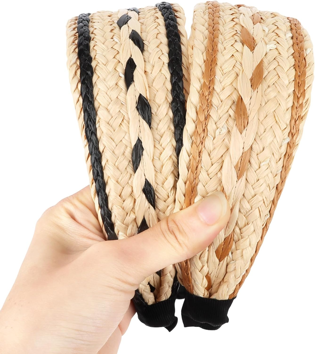 Bumlofa 2 Pieces Handwoven Headband Women'S Set, Headband Wide Structure Design - Natural Material Hair Accessories for Boho Look, Beach & Everyday Life, Stylish Headpiece image number 3