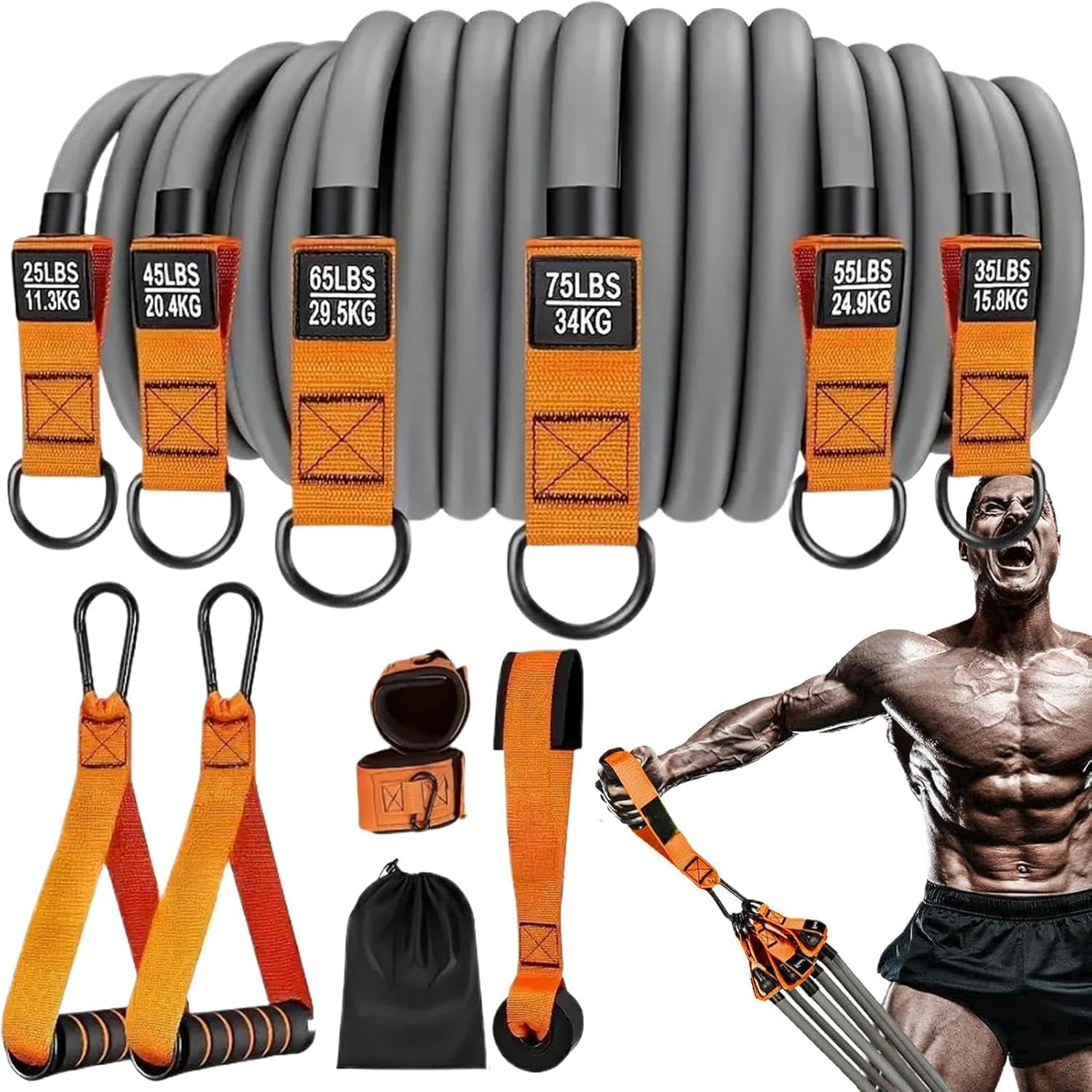 Resistance Bands Set, 300LBS Heavy Exercise Bands with Handles, Fitness Bands for Working Out, Workout Bands for Men, Weight Bands Set for Muscle Training, Strength, Slim, Yoga, Home Gym