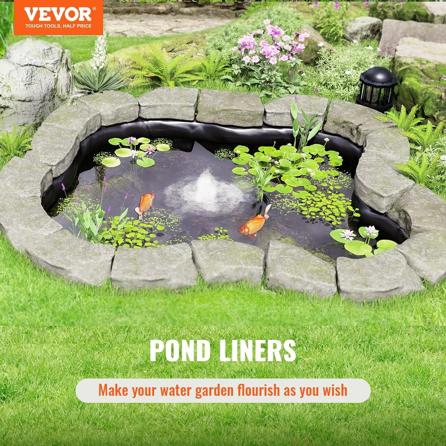 VEVOR 10 X 15 Ft Pond Liner, 45 Mil Thickness, Pliable & Durable EPDM Material, Easy Cutting Underlayment for Fish or Koi,Waterfall, Fountains, Water Gardens, Black image number 3