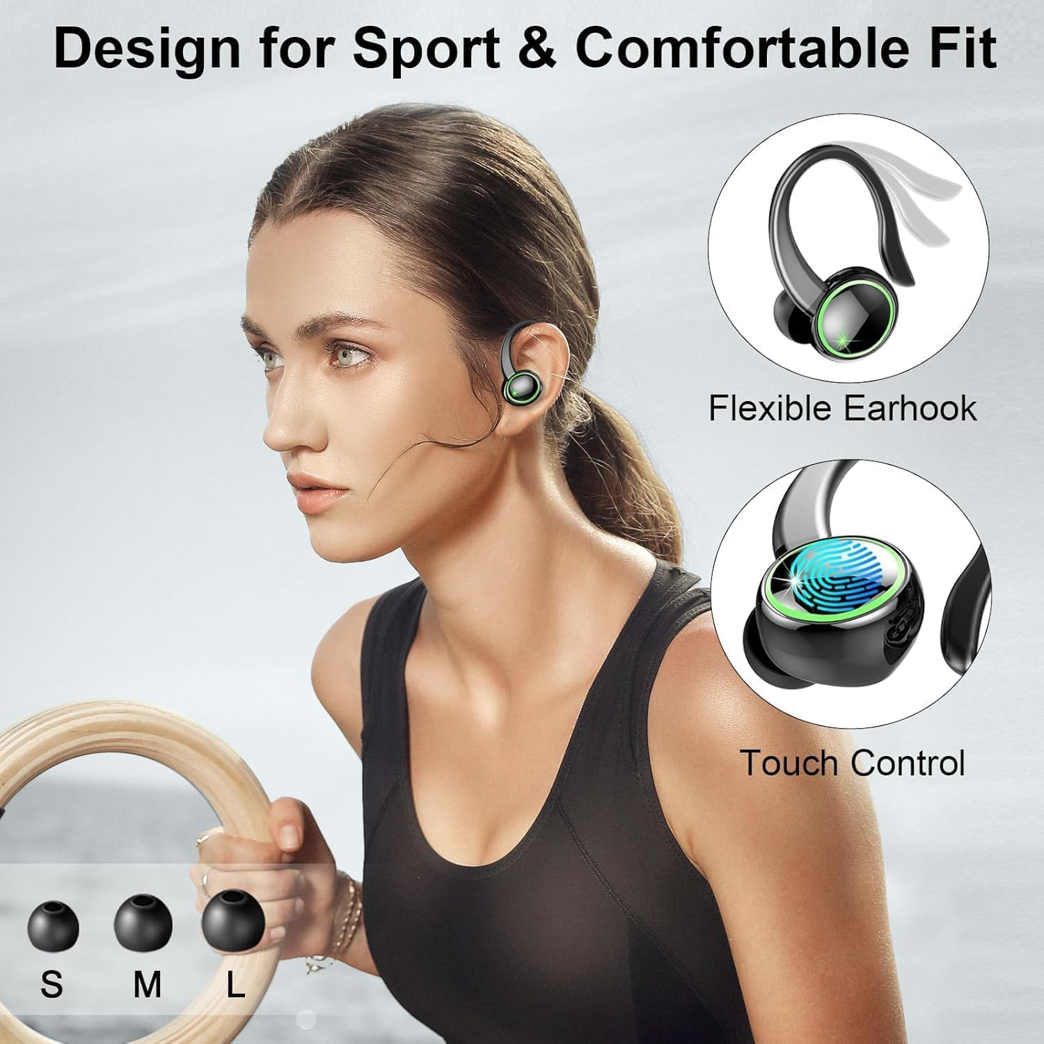 Bluetooth Sports Headphones, Wireless Bluetooth 5.4 Headphones with ENC Noise Cancelling and 4 HD Mics, 50 Hours Wireless Earbuds, In-Ear Headphones with Hi-Fi Stereo, IP7 Waterproof, USB-C/LED image number 3