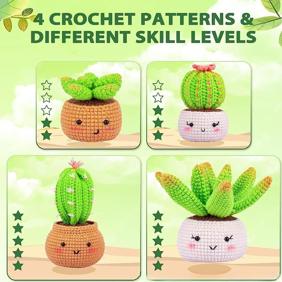 Crochet Kit for Beginners, Beginner Crochet Starter Kit with Step-By-Step Video Tutorials, Beginner Crochet Kit for Adults Kids, Knitting Kit for Beginners, Cactus