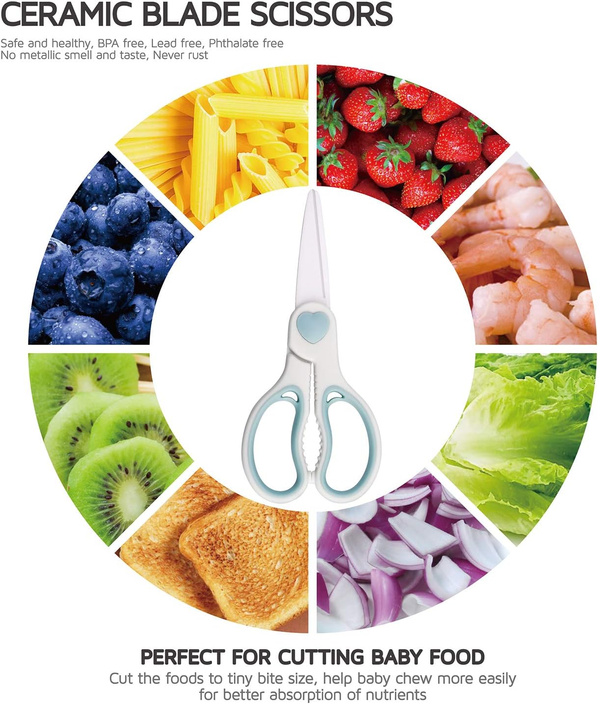Ceramic Scissors for Baby Food by WELLSTAR, Safety Healthy BPA Free Portable Toddler Shears with Protective Blade Cover and Travel Case, 2 Pack image number 4